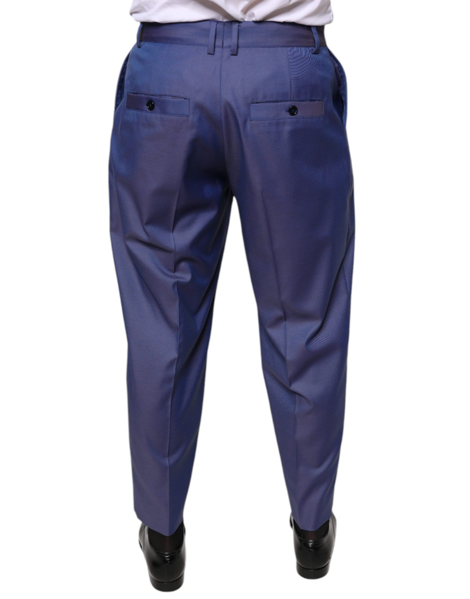 Dolce & Gabbana Blue Wool Tapered Formal Dress Pants | Regal Royce