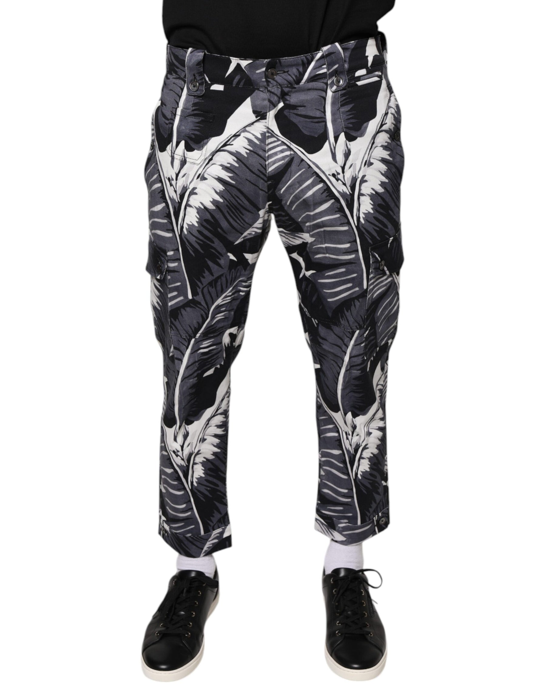 Dolce & Gabbana Gray Banana Leaf Cotton Stretch Capri Pants | Regal Royce
