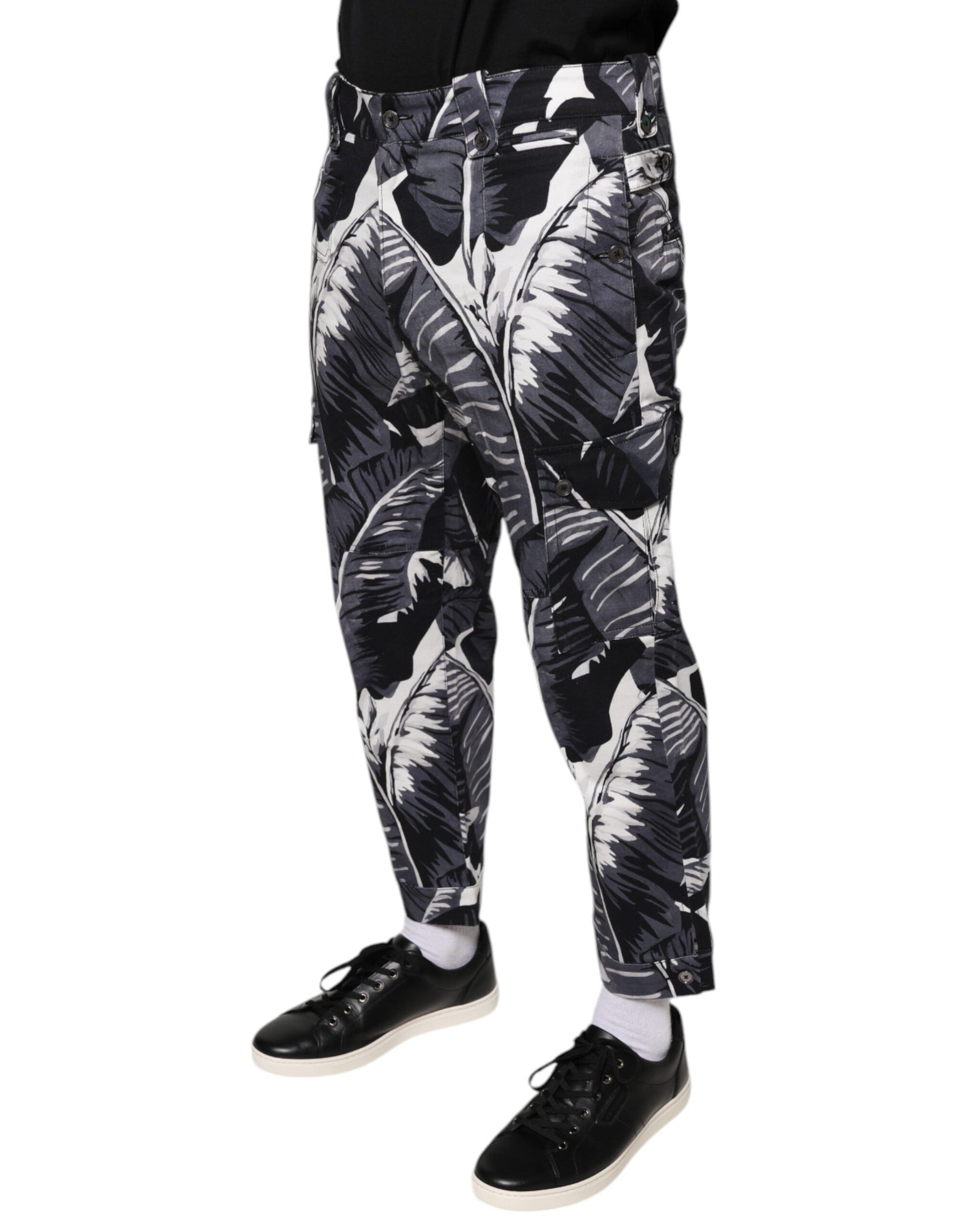 Dolce & Gabbana Gray Banana Leaf Cotton Stretch Capri Pants | Regal Royce