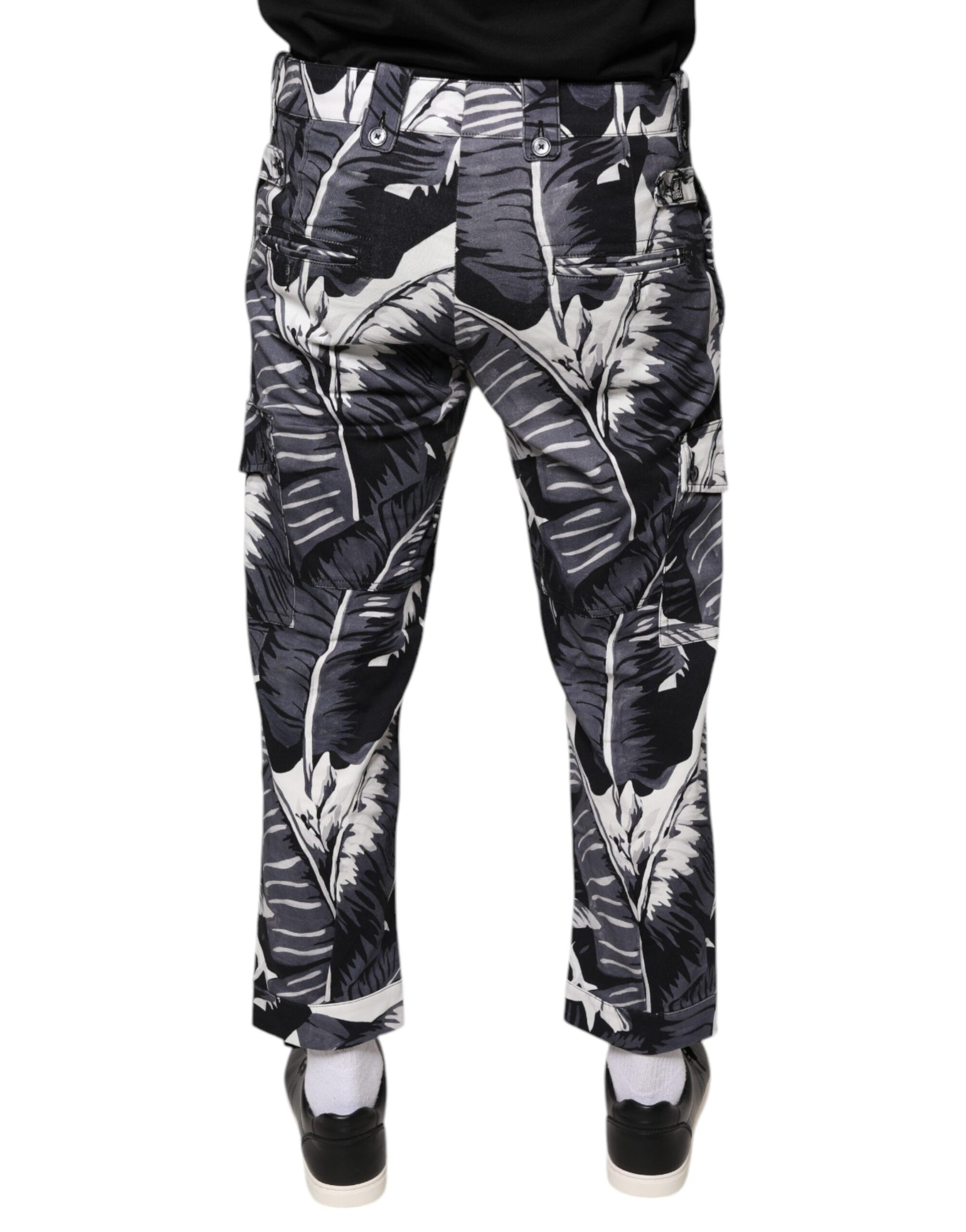 Dolce & Gabbana Gray Banana Leaf Cotton Stretch Capri Pants | Regal Royce