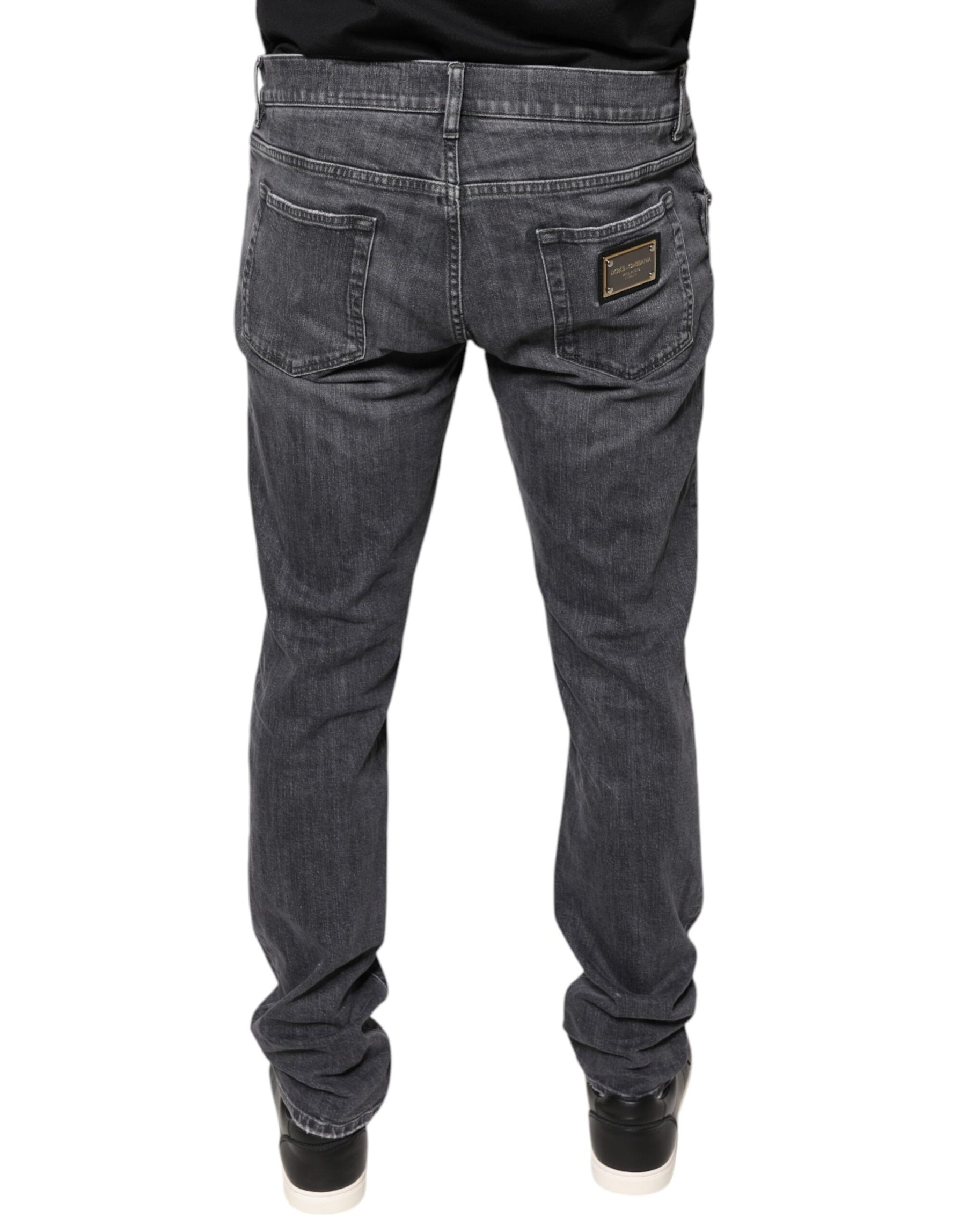 Dolce & Gabbana Dark Gray Tattered Cotton Skinny Denim Jeans | Regal Royce