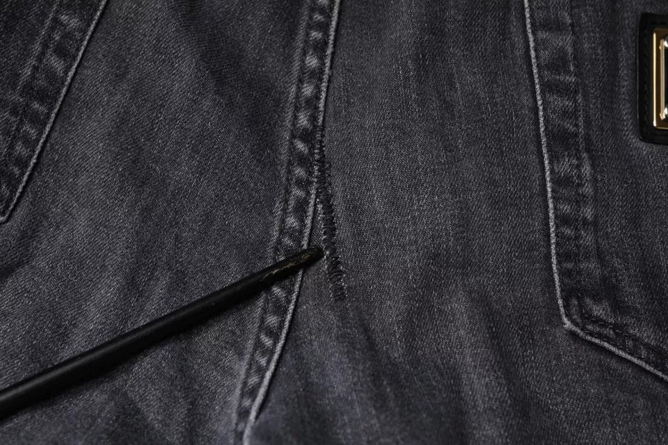 Dolce & Gabbana Dark Gray Tattered Cotton Skinny Denim Jeans | Regal Royce