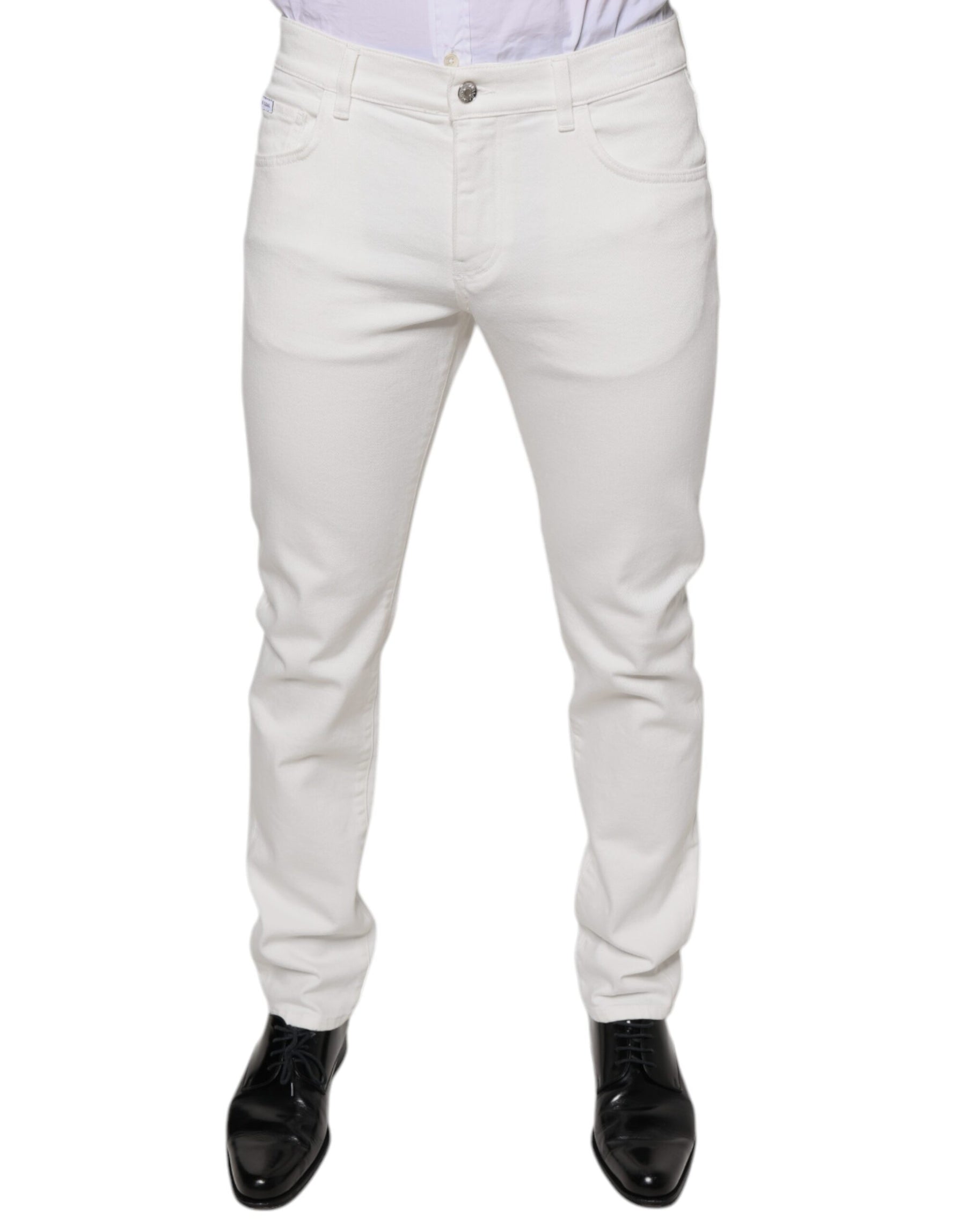 Dolce & Gabbana White Cotton Skinny Slim Men Denim Jeans | Regal Royce
