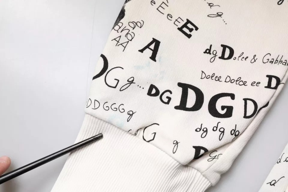 Dolce & Gabbana White Printed Cotton Jogger Sweatpants Pants | Regal Royce