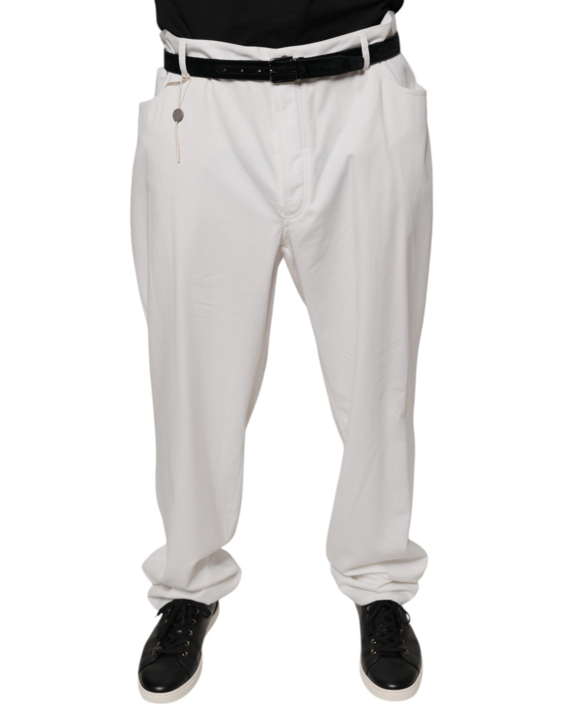 Brunello Cucinelli White Cotton Men Dress Tapered Pants | Regal Royce