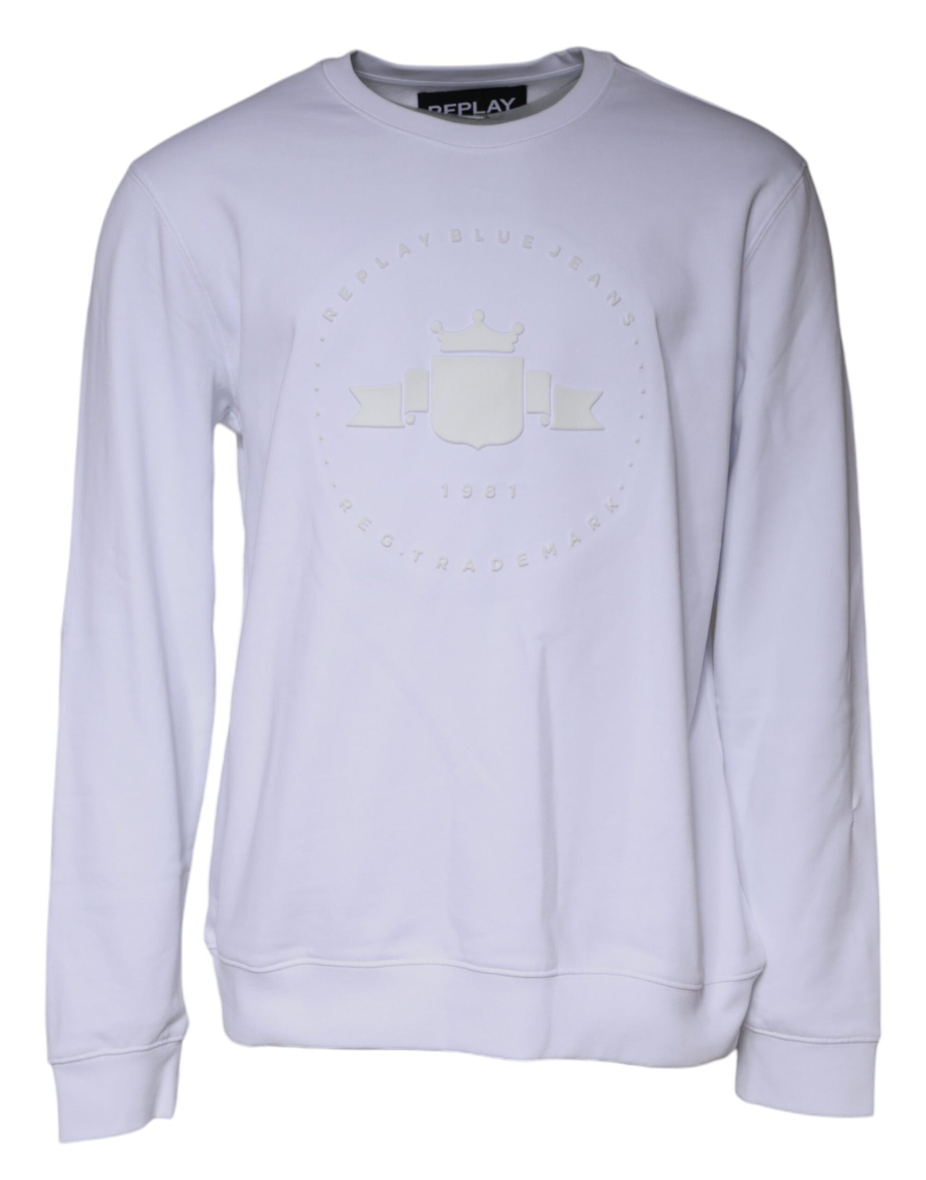 Replay White Embossed Logo Crew Neck Men Sweatshirt Sweater | Regal Royce