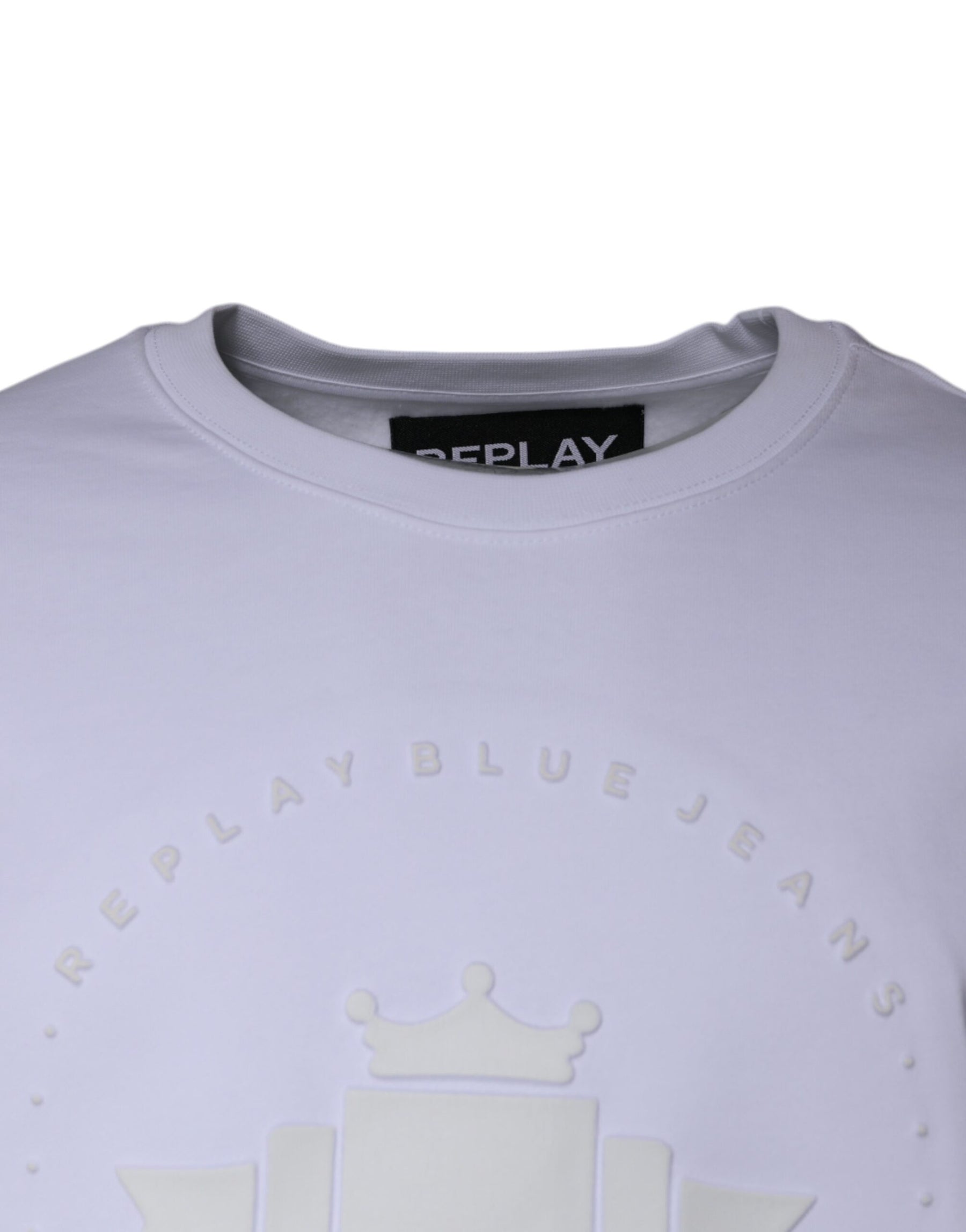 Replay White Embossed Logo Crew Neck Men Sweatshirt Sweater | Regal Royce