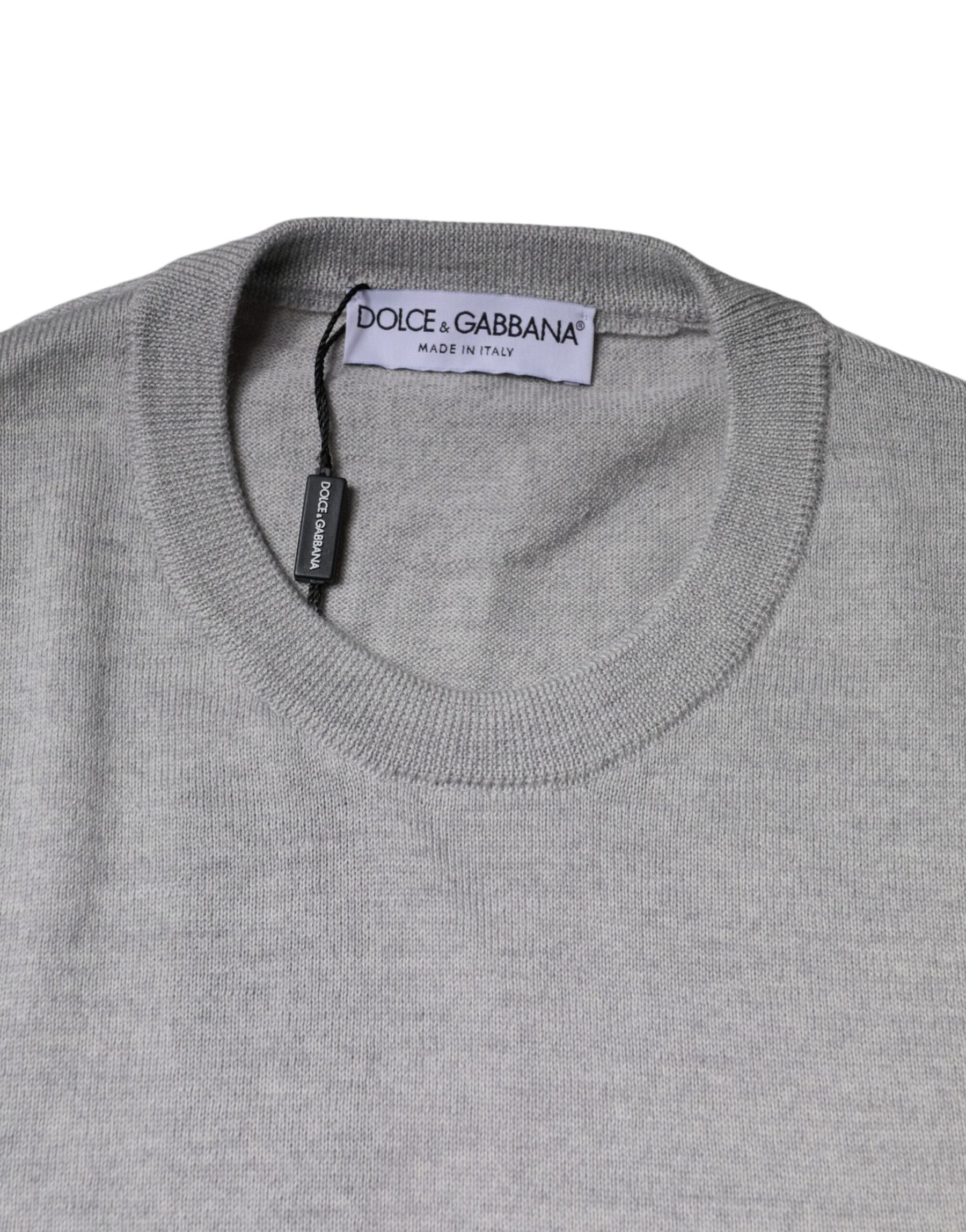 Dolce & Gabbana Light Gray Wool Crew Neck Pullover Sweater | Regal Royce