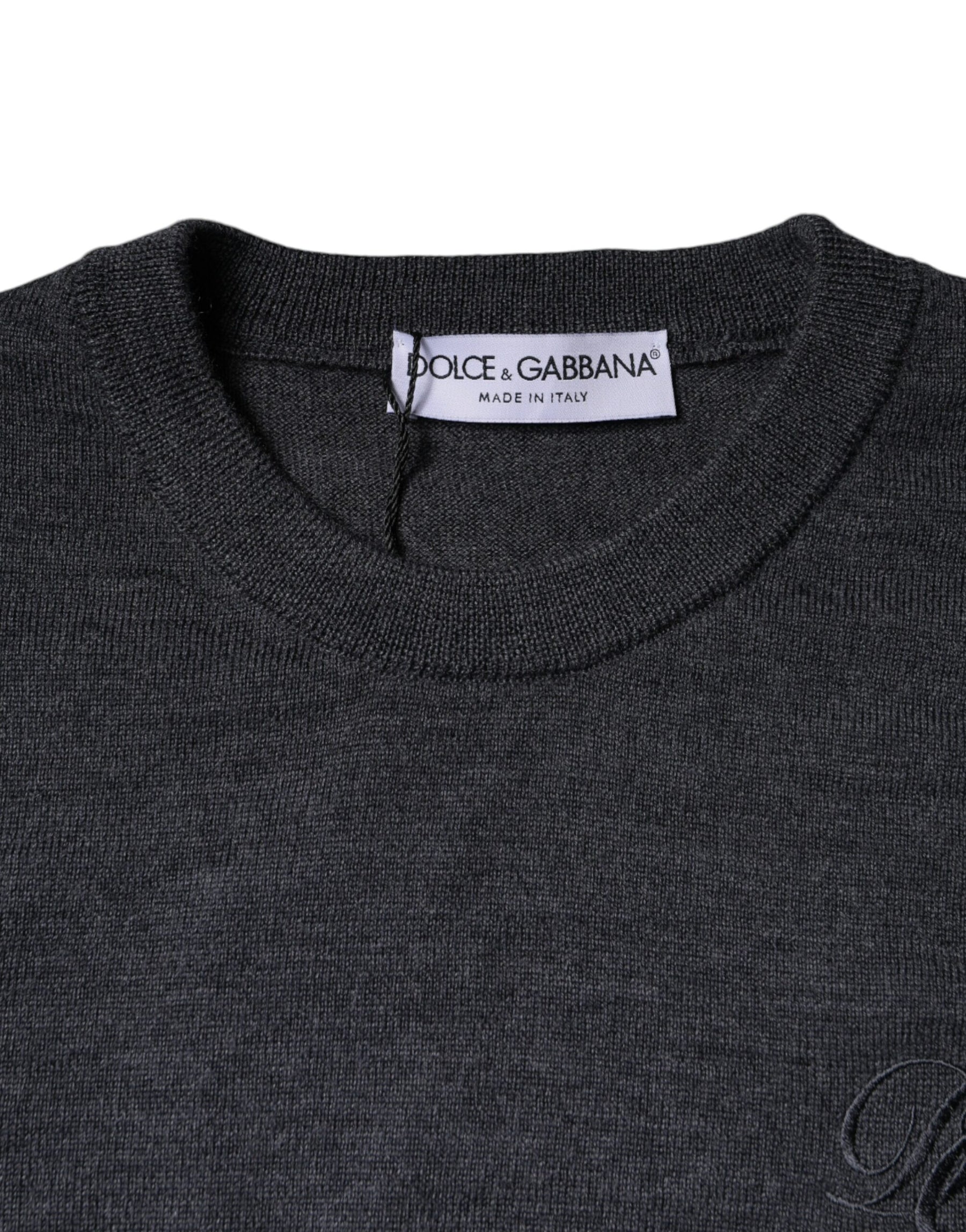 Dolce & Gabbana Dark Gray Wool Crew Neck Pullover Sweater | Regal Royce