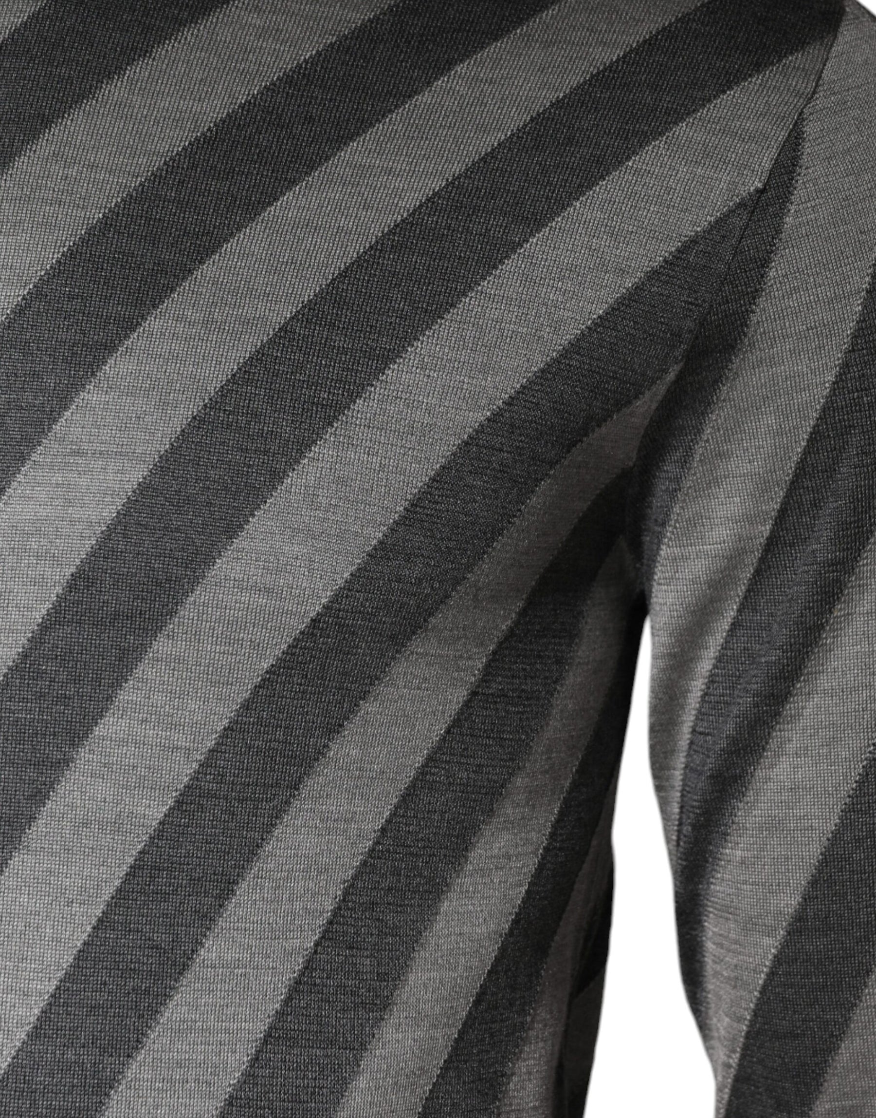 Dolce & Gabbana Gray Stripes Long Sleeve Round Neck Pullover Sweater | Regal Royce