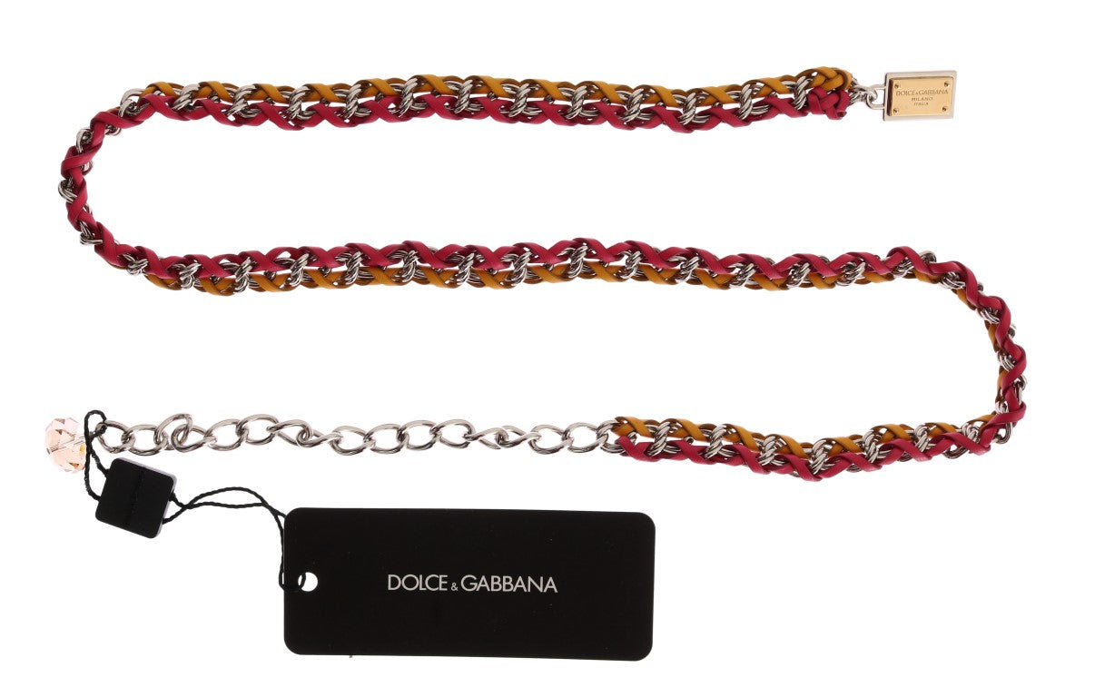 Dolce & Gabbana Red Yellow Leather Crystal Belt | Regal Royce