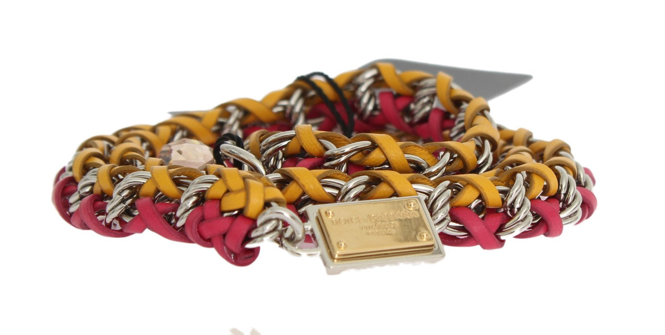 Dolce & Gabbana Red Yellow Leather Crystal Belt | Regal Royce