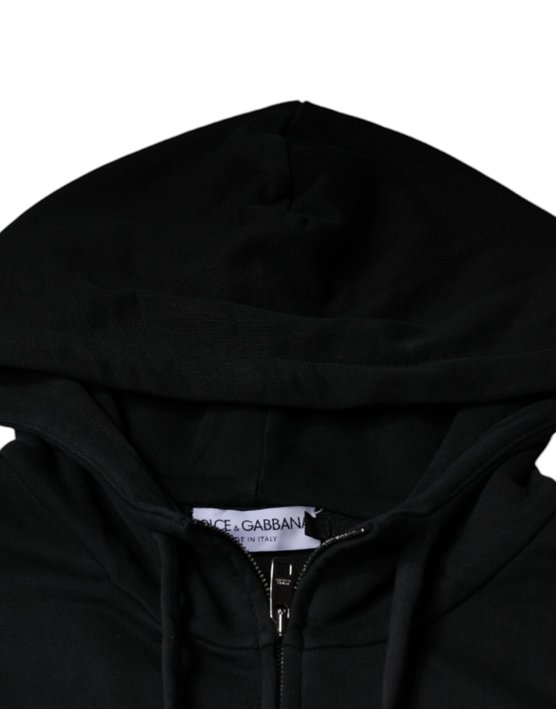 Dolce & Gabbana Black Logo Plaque Hooded Full Zip Sweater | Regal Royce