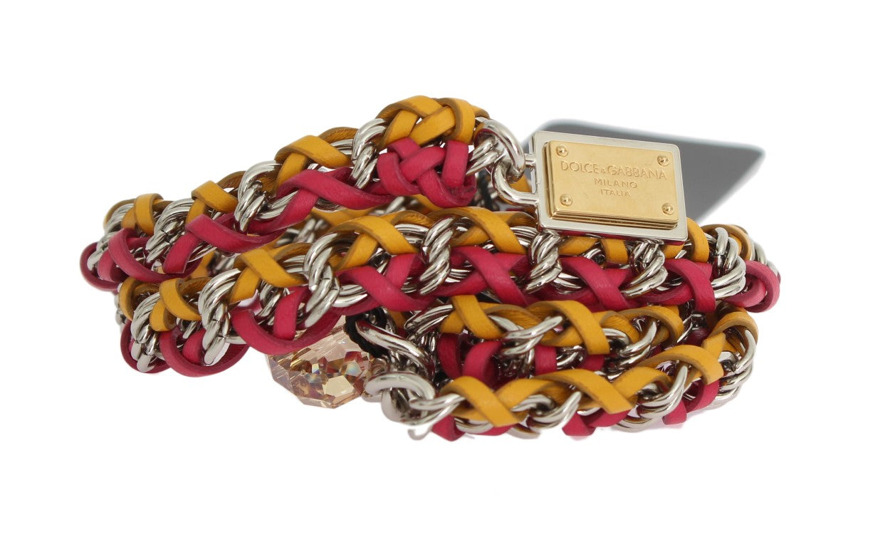 Dolce & Gabbana Red Yellow Leather Crystal Belt | Regal Royce