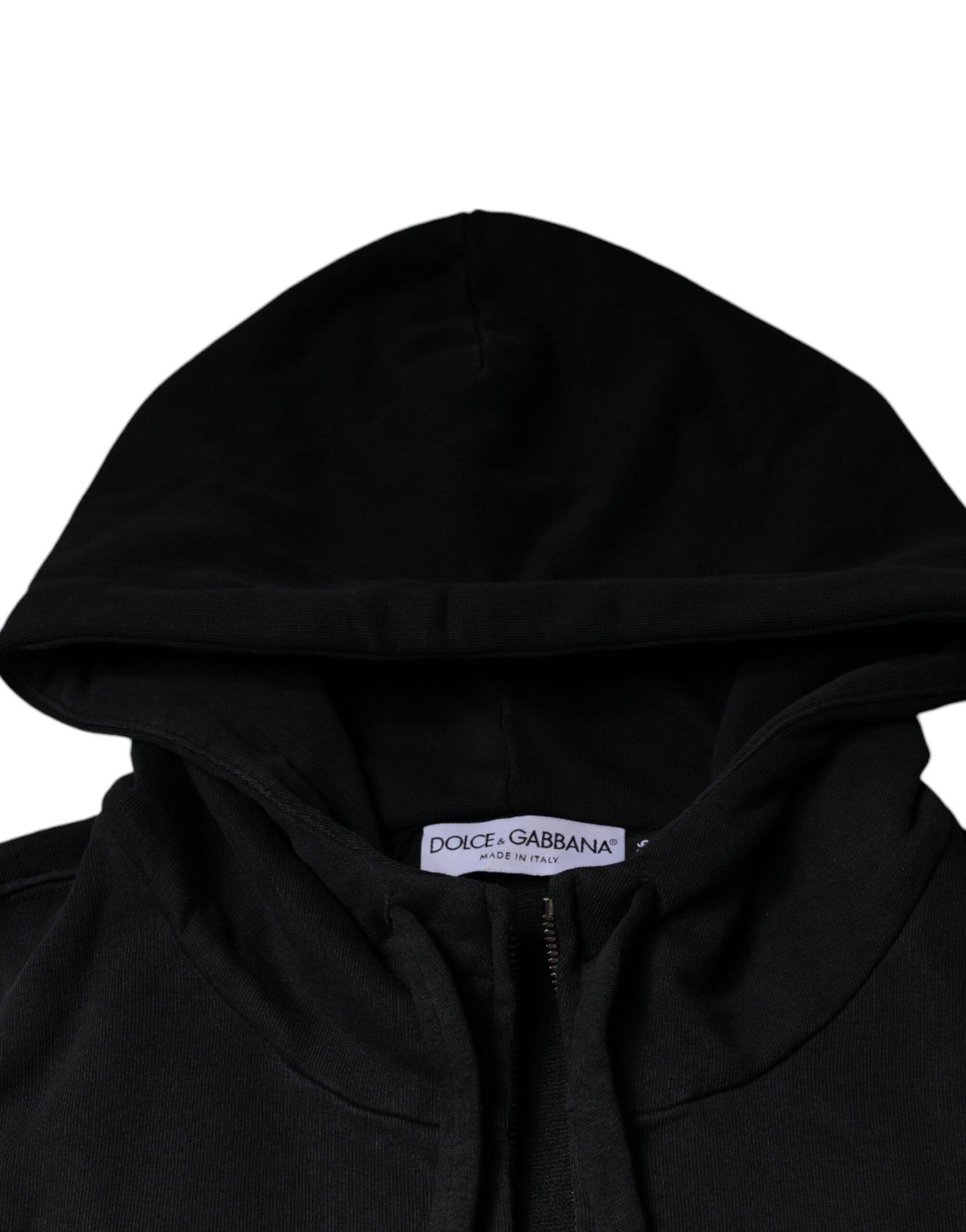 Dolce & Gabbana Black Logo Plaque Hooded Full Zip Sweater | Regal Royce