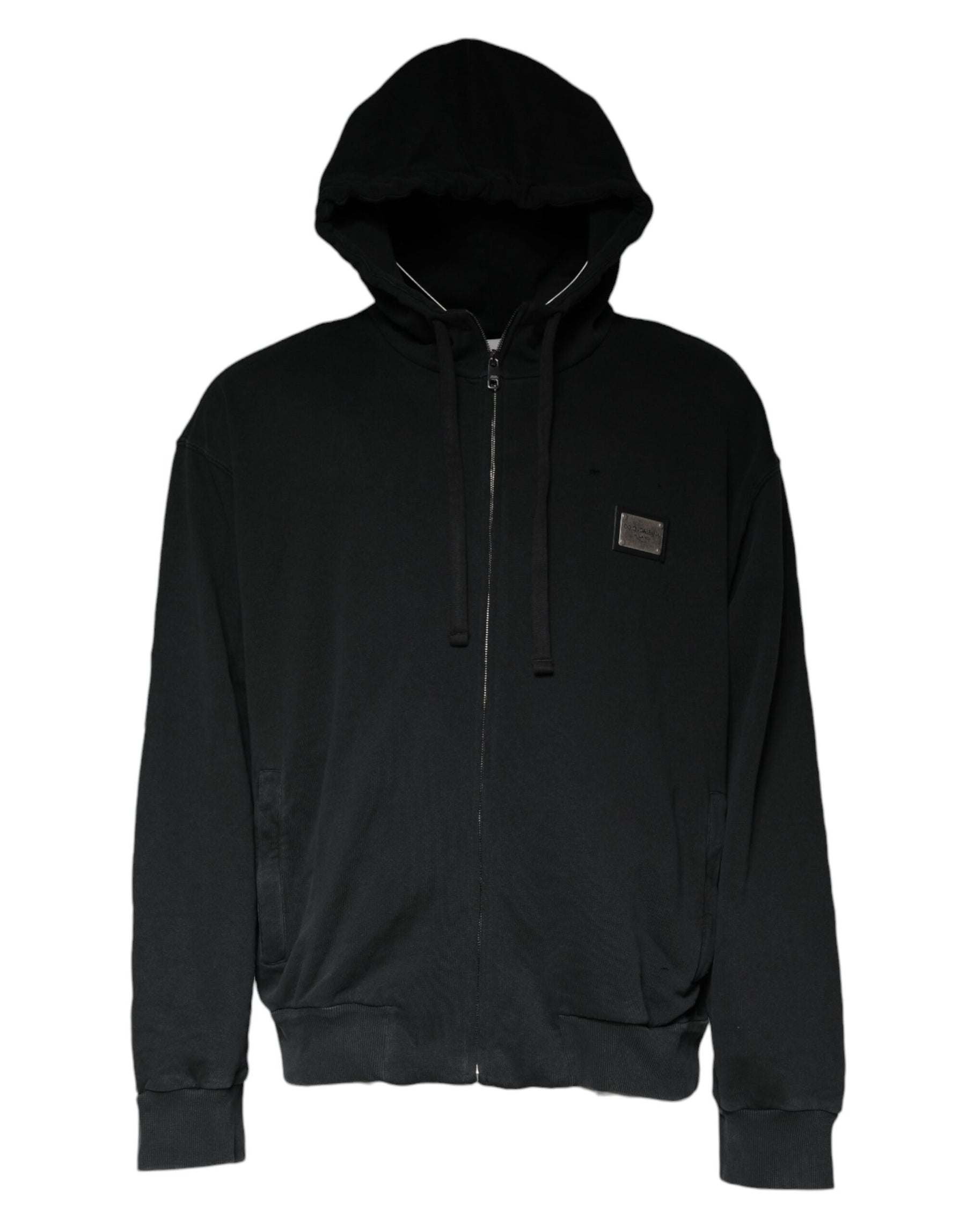 Dolce & Gabbana Black Logo Plaque Hooded Full Zip Sweater | Regal Royce