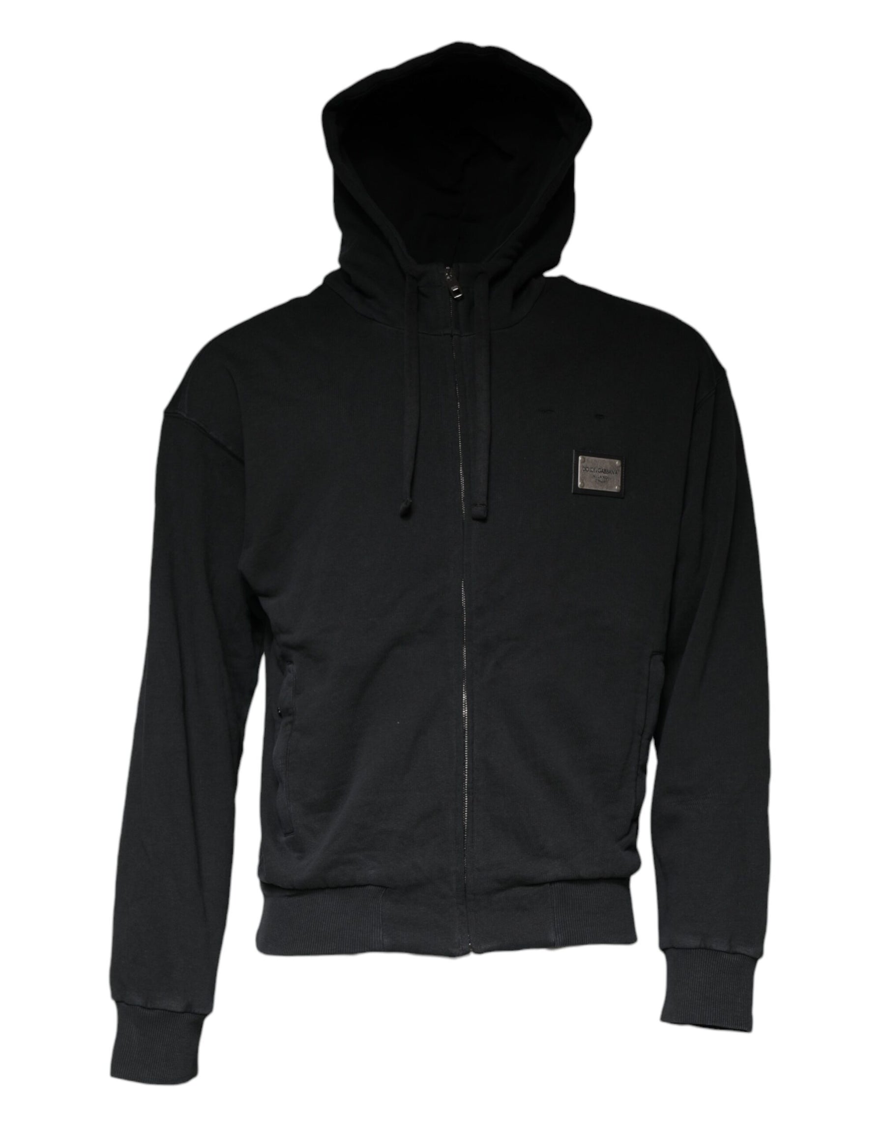 Dolce & Gabbana Black Logo Plaque Hooded Full Zip Sweater | Regal Royce