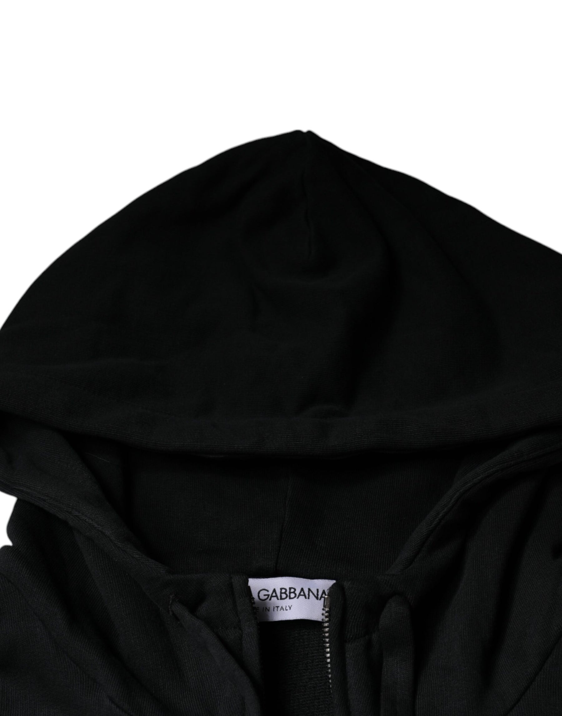 Dolce & Gabbana Black Logo Plaque Hooded Full Zip Sweater | Regal Royce