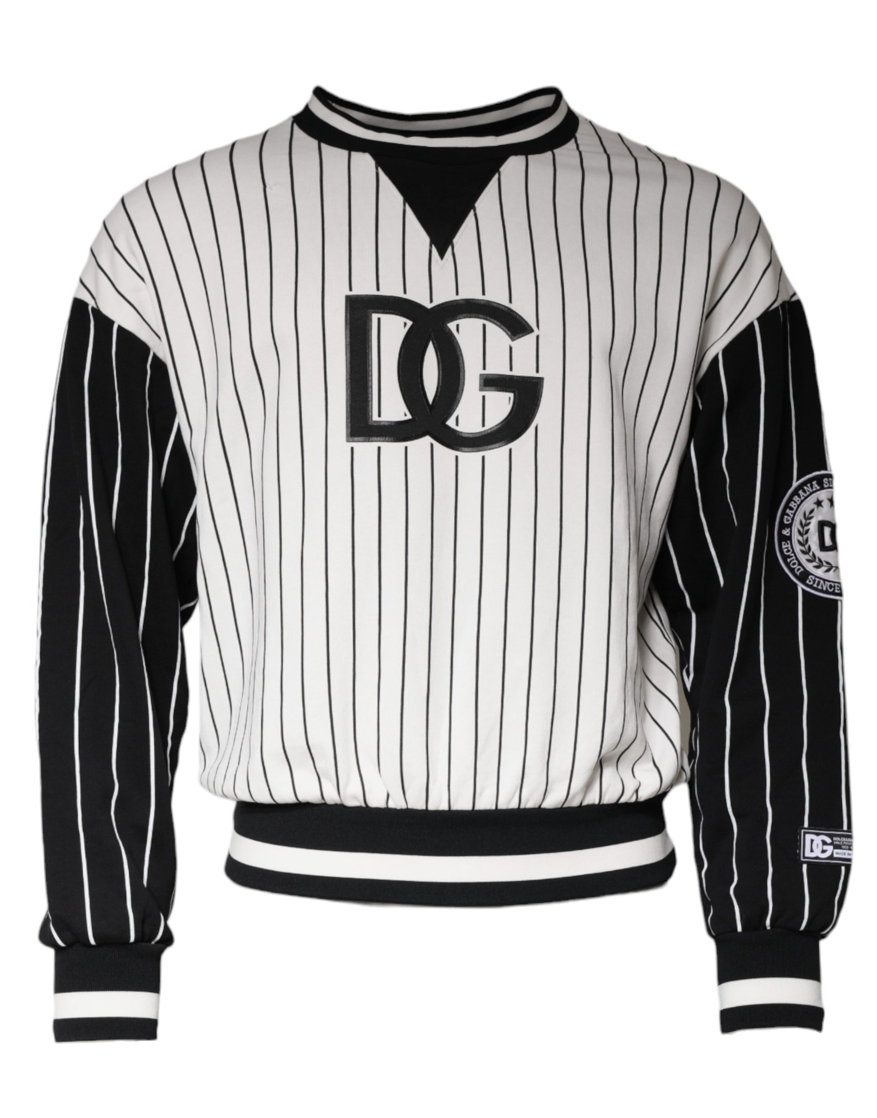 Dolce & Gabbana Black White Stripes Logo Sweatshirt Sweater | Regal Royce