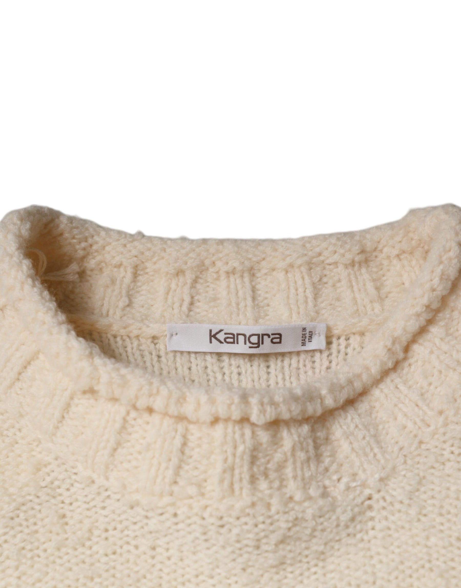 KANGRA Beige Wool Knit Long Sleeve Round Neck Pullover Sweater | Regal Royce
