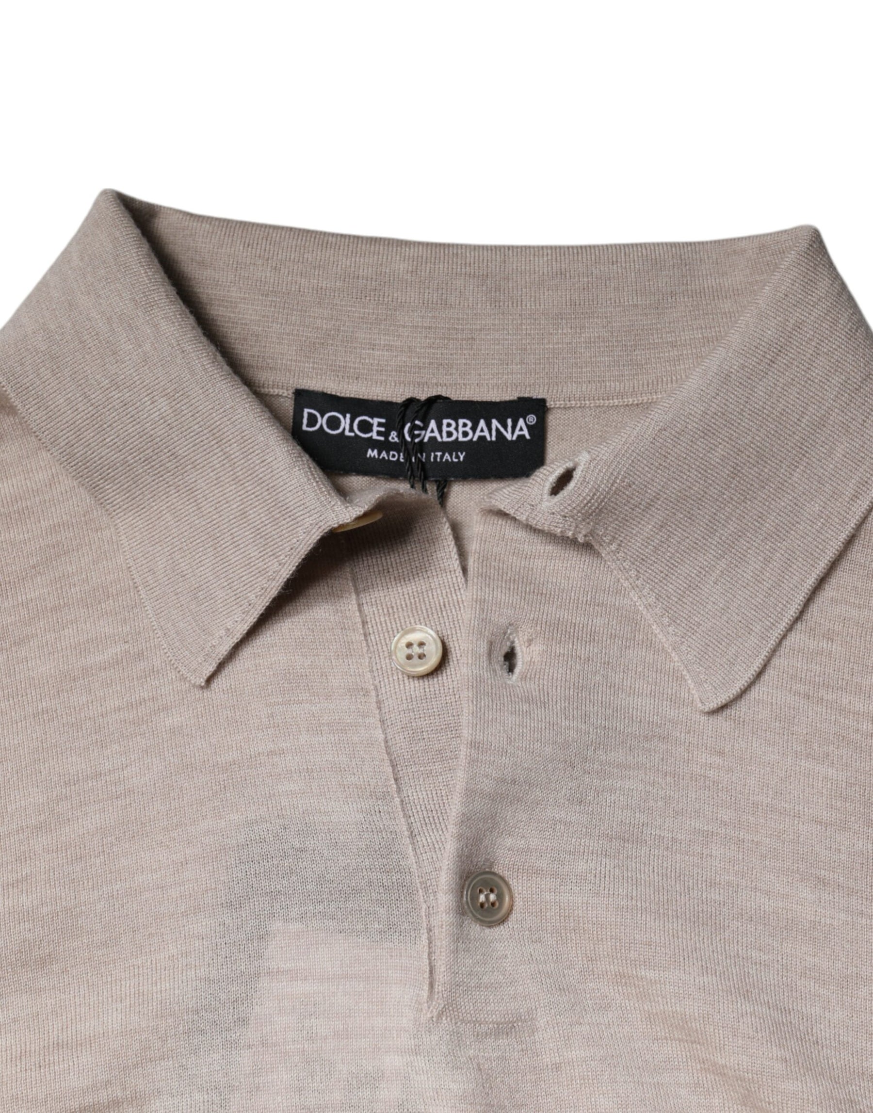 Dolce & Gabbana Beige Cashmere Knit Collared Pullover Sweater | Regal Royce
