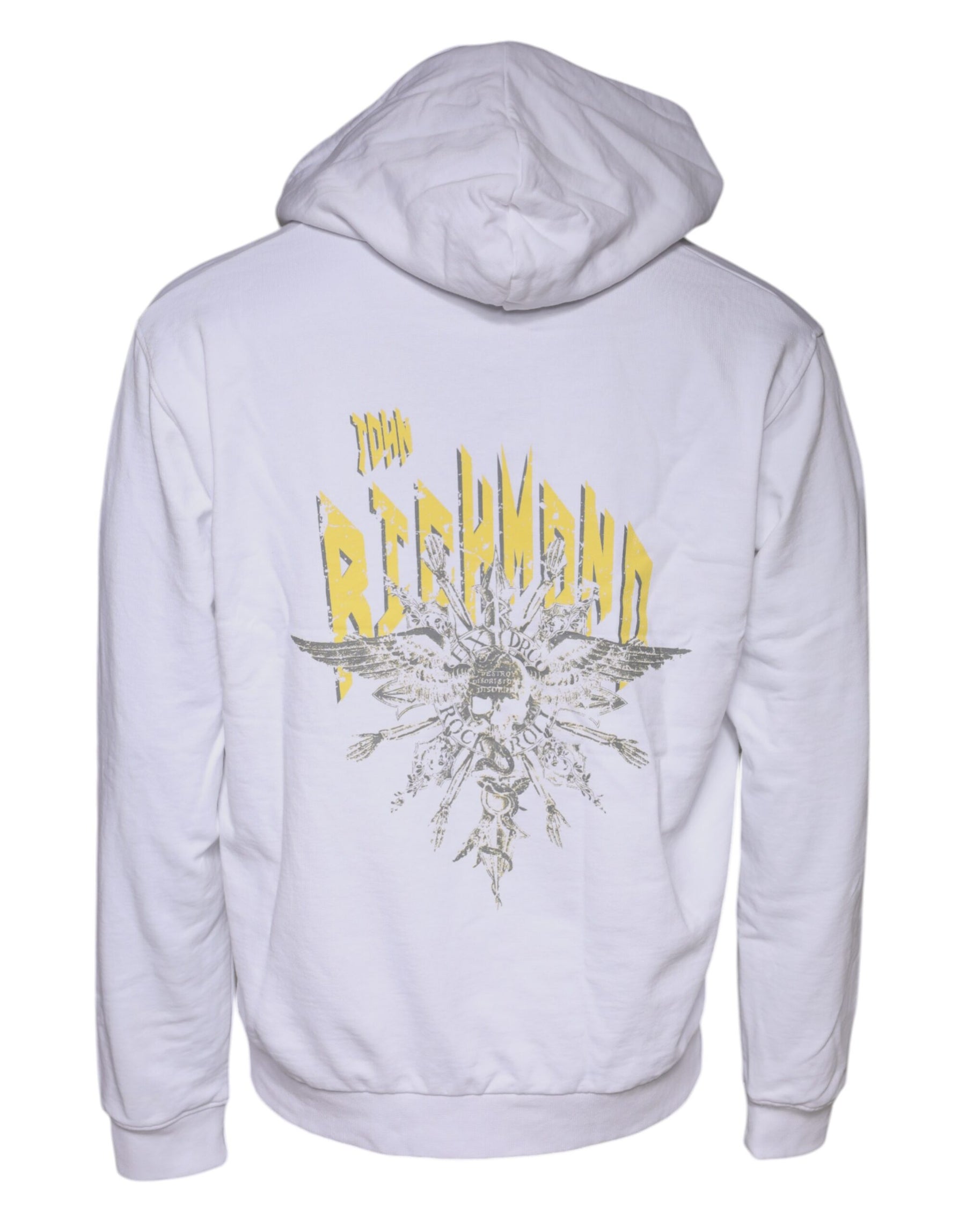 John Richmond White Logo Cotton Hooded Sweatshirt Sweater | Regal Royce