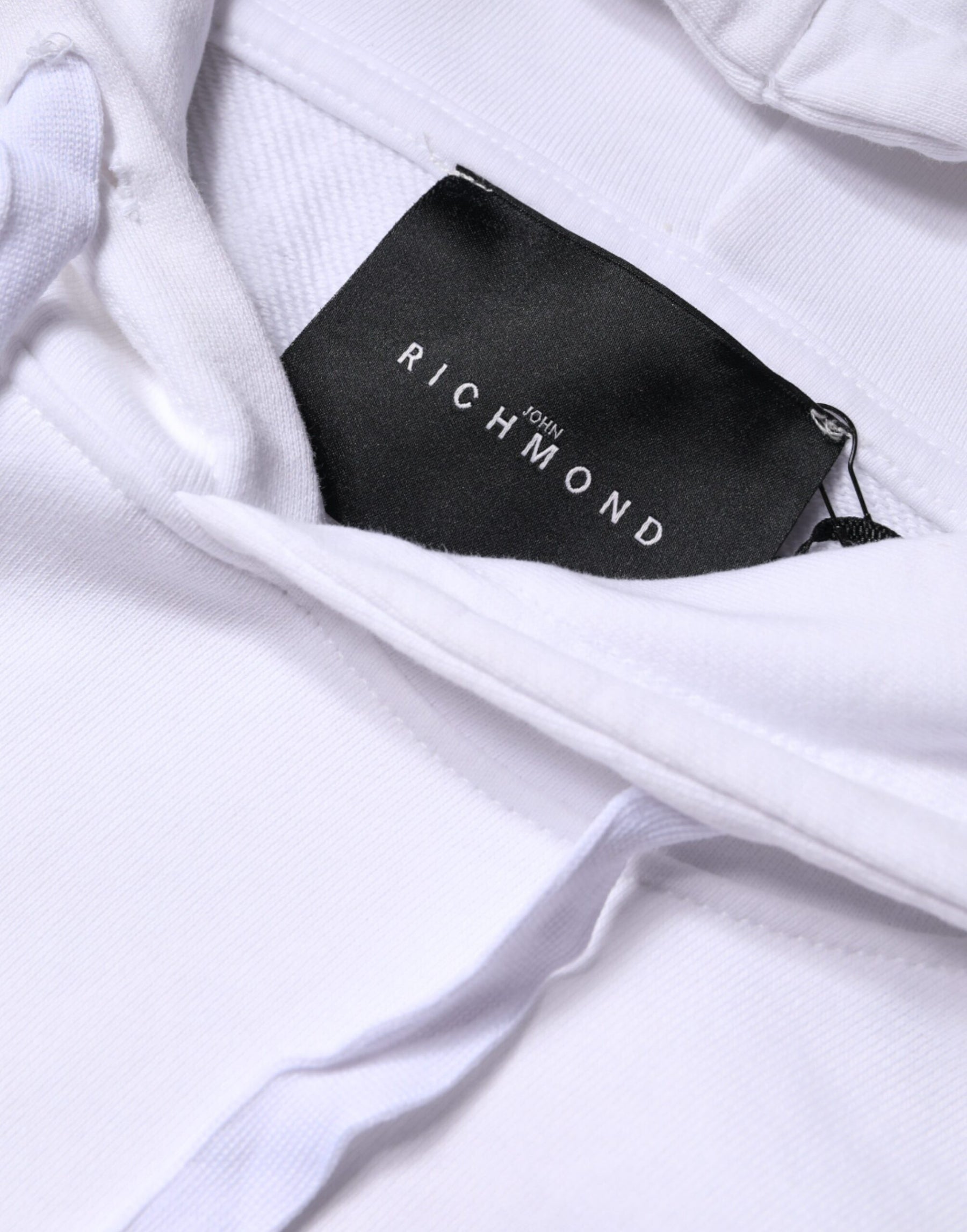 John Richmond White Logo Cotton Hooded Sweatshirt Sweater | Regal Royce