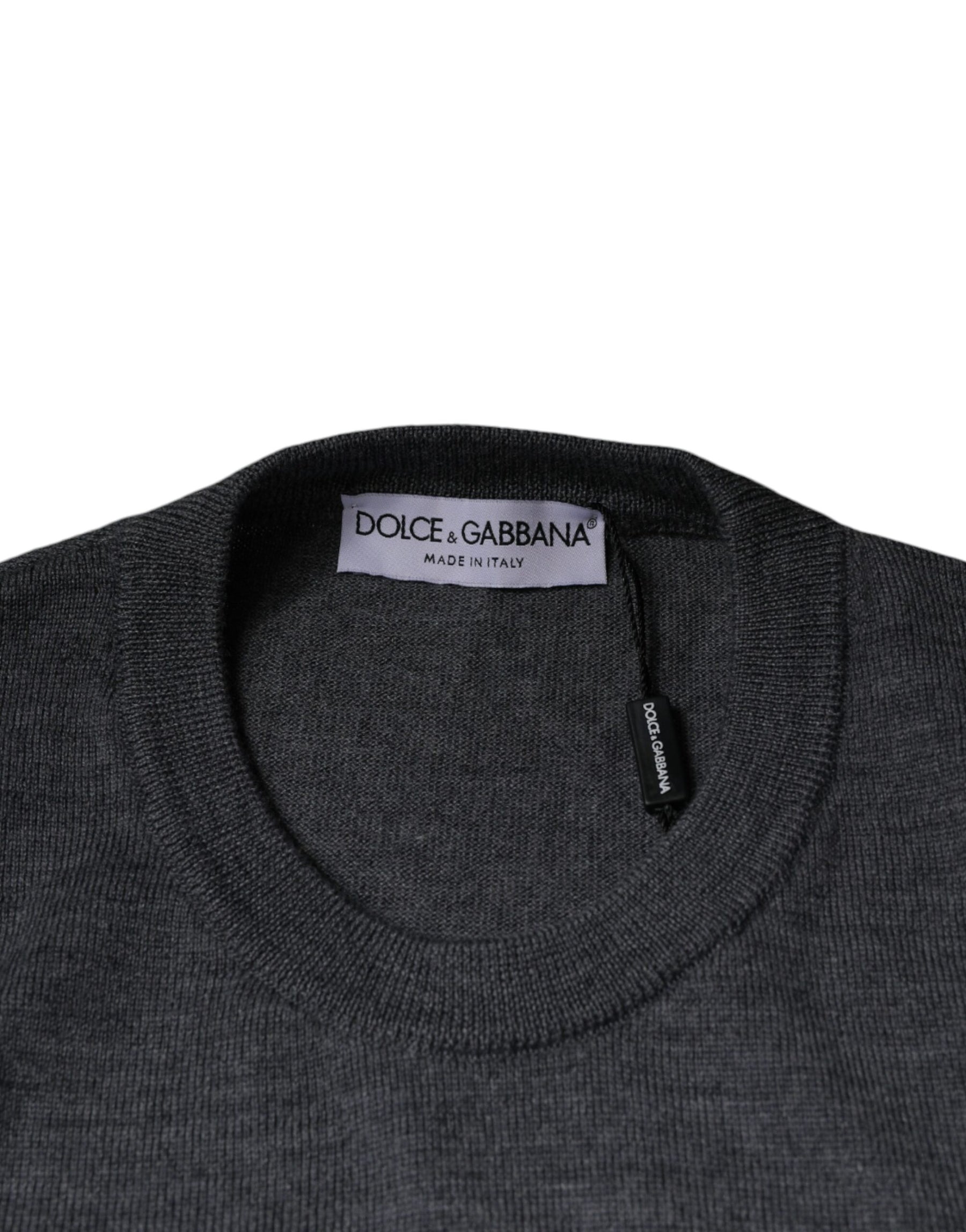 Dolce & Gabbana Dark Gray Wool Crew Neck Pullover Sweater | Regal Royce