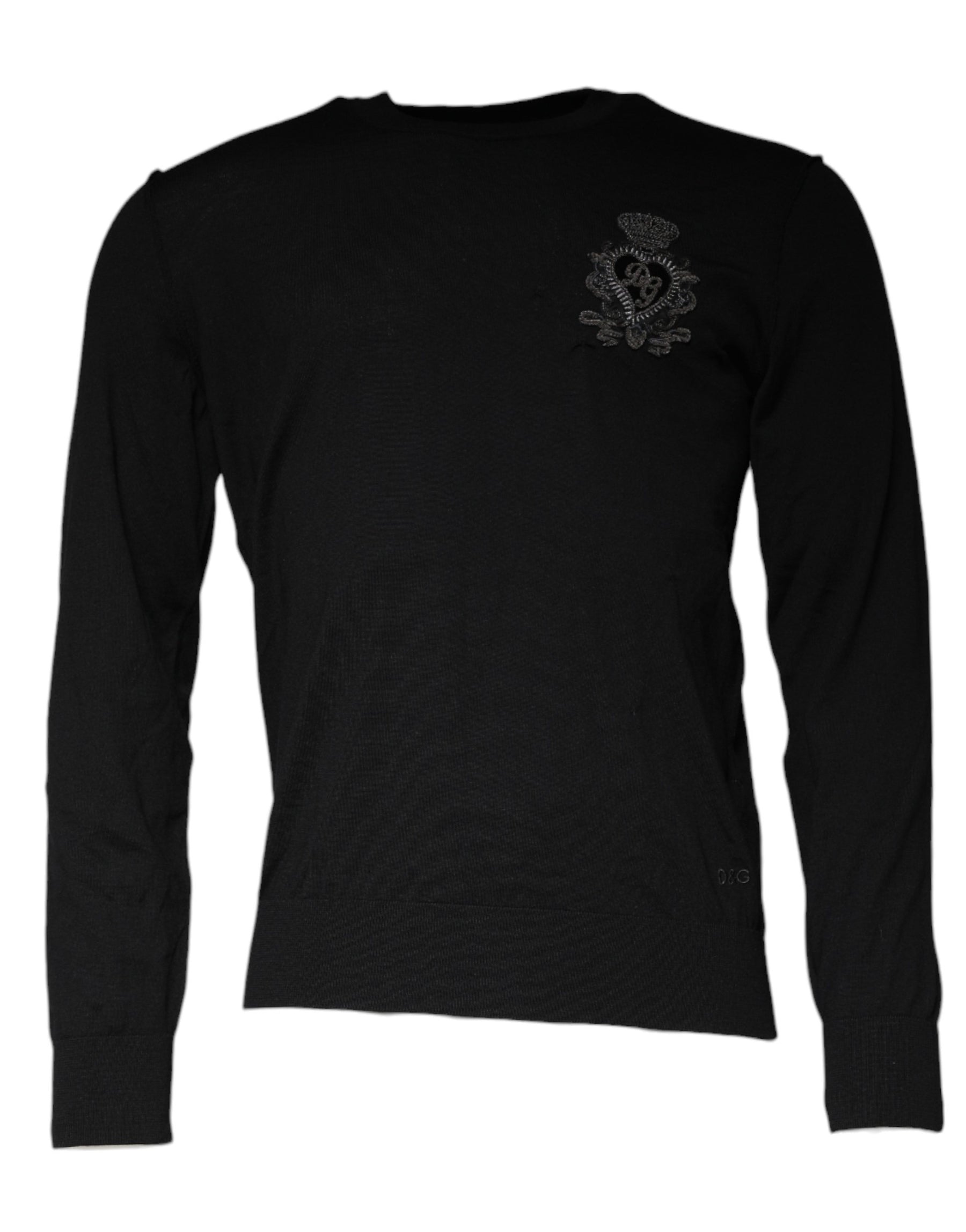Dolce & Gabbana Black Crown Heart Crew Neck Pullover Sweater | Regal Royce