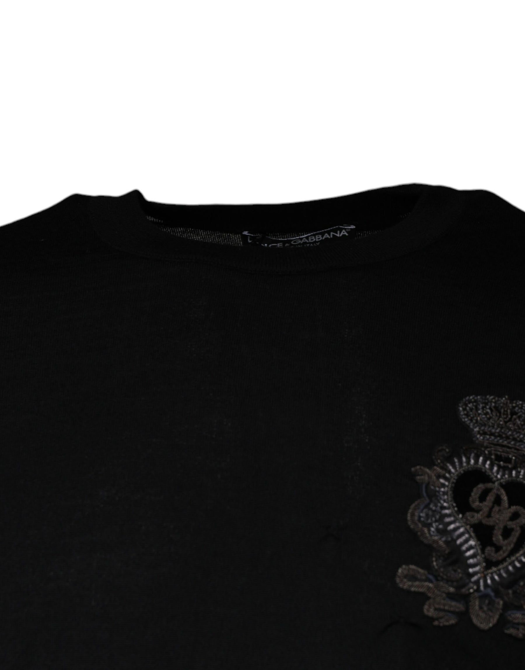 Dolce & Gabbana Black Crown Heart Crew Neck Pullover Sweater | Regal Royce