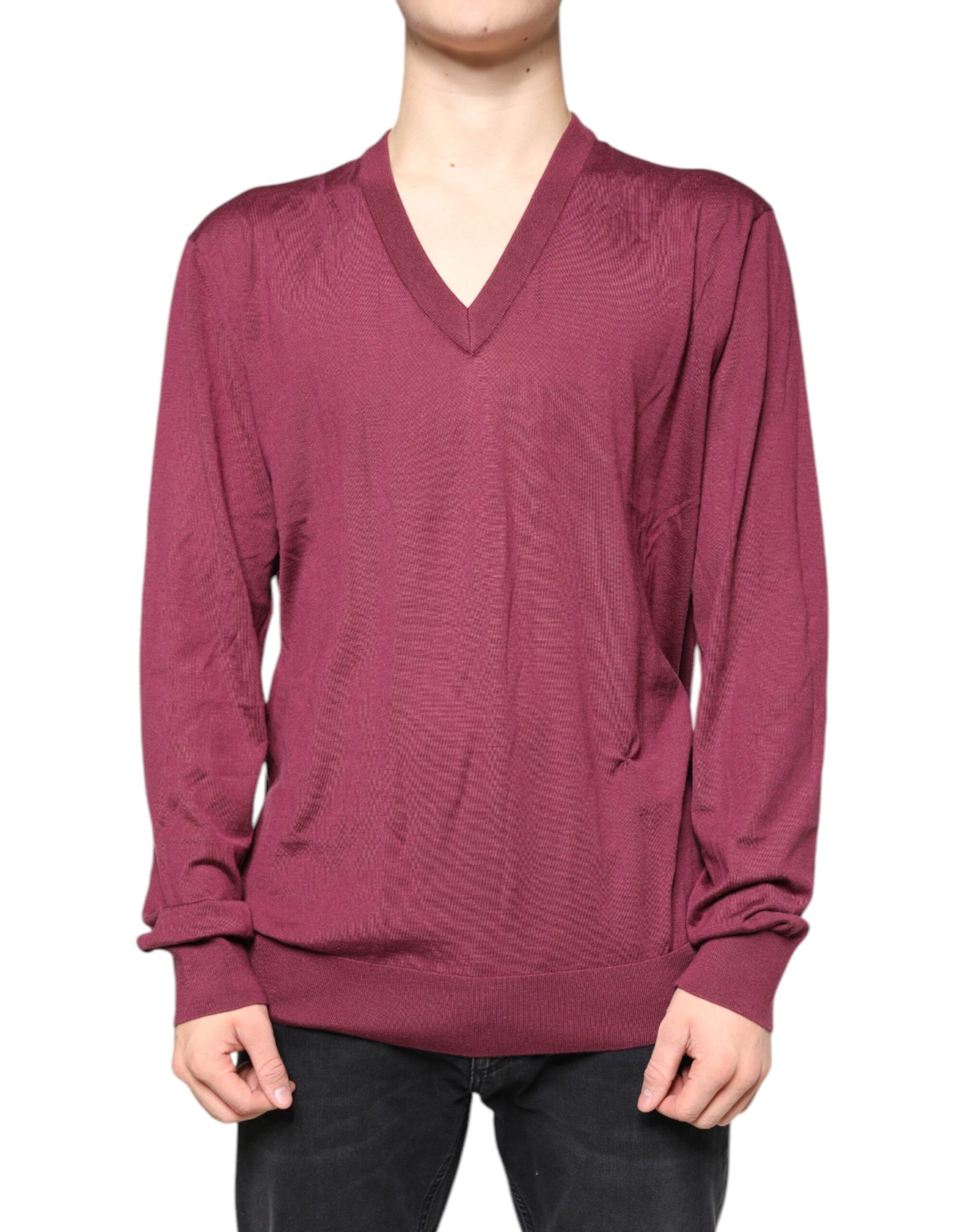 Dolce & Gabbana Maroon Cashmere V-neck Men Pullover Sweater | Regal Royce