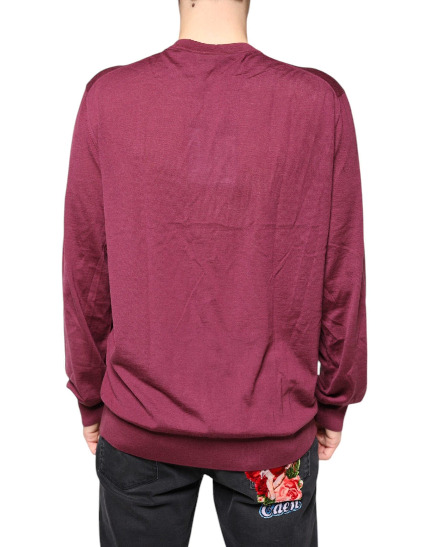 Dolce & Gabbana Maroon Cashmere V-neck Men Pullover Sweater | Regal Royce