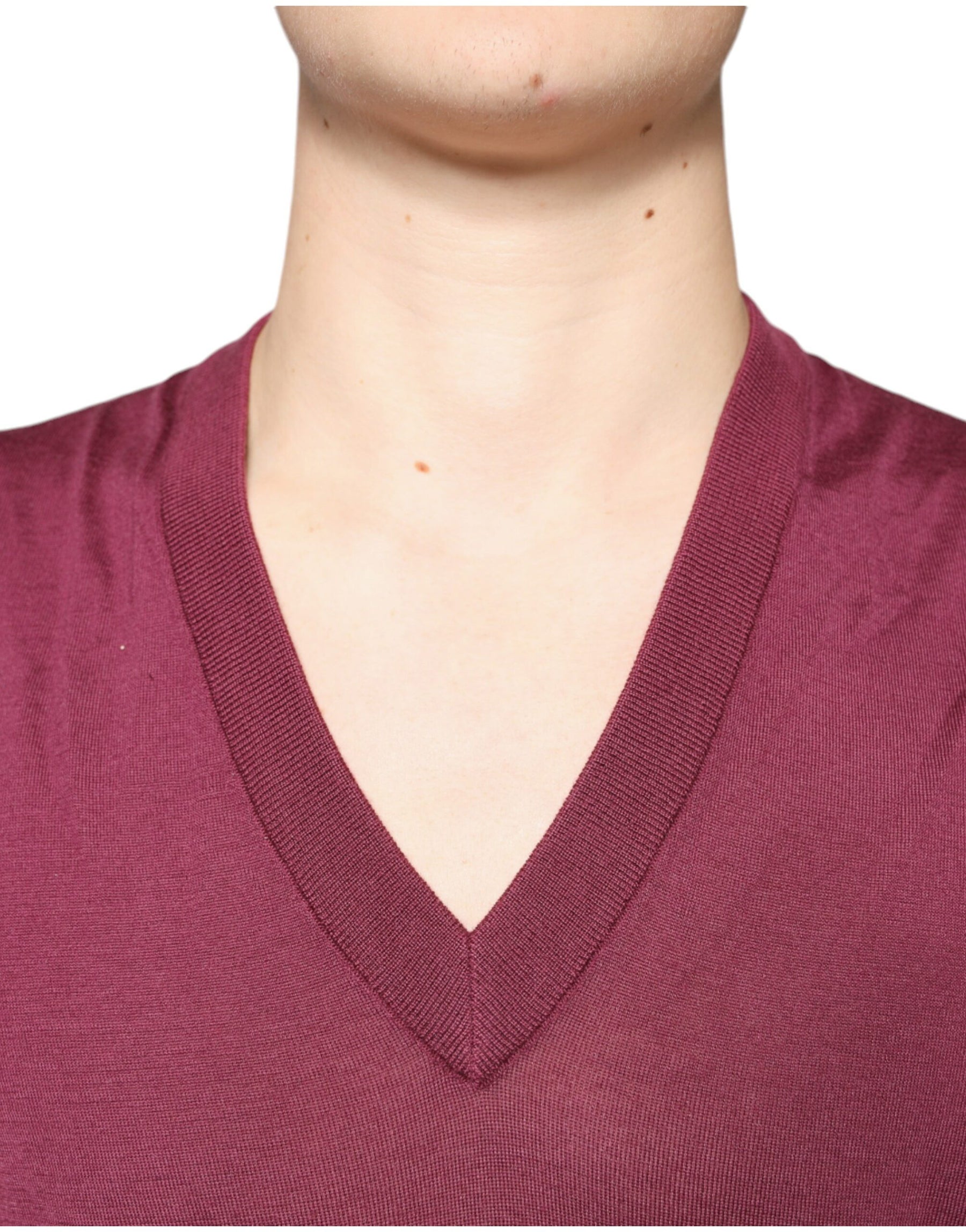 Dolce & Gabbana Maroon Cashmere V-neck Men Pullover Sweater | Regal Royce