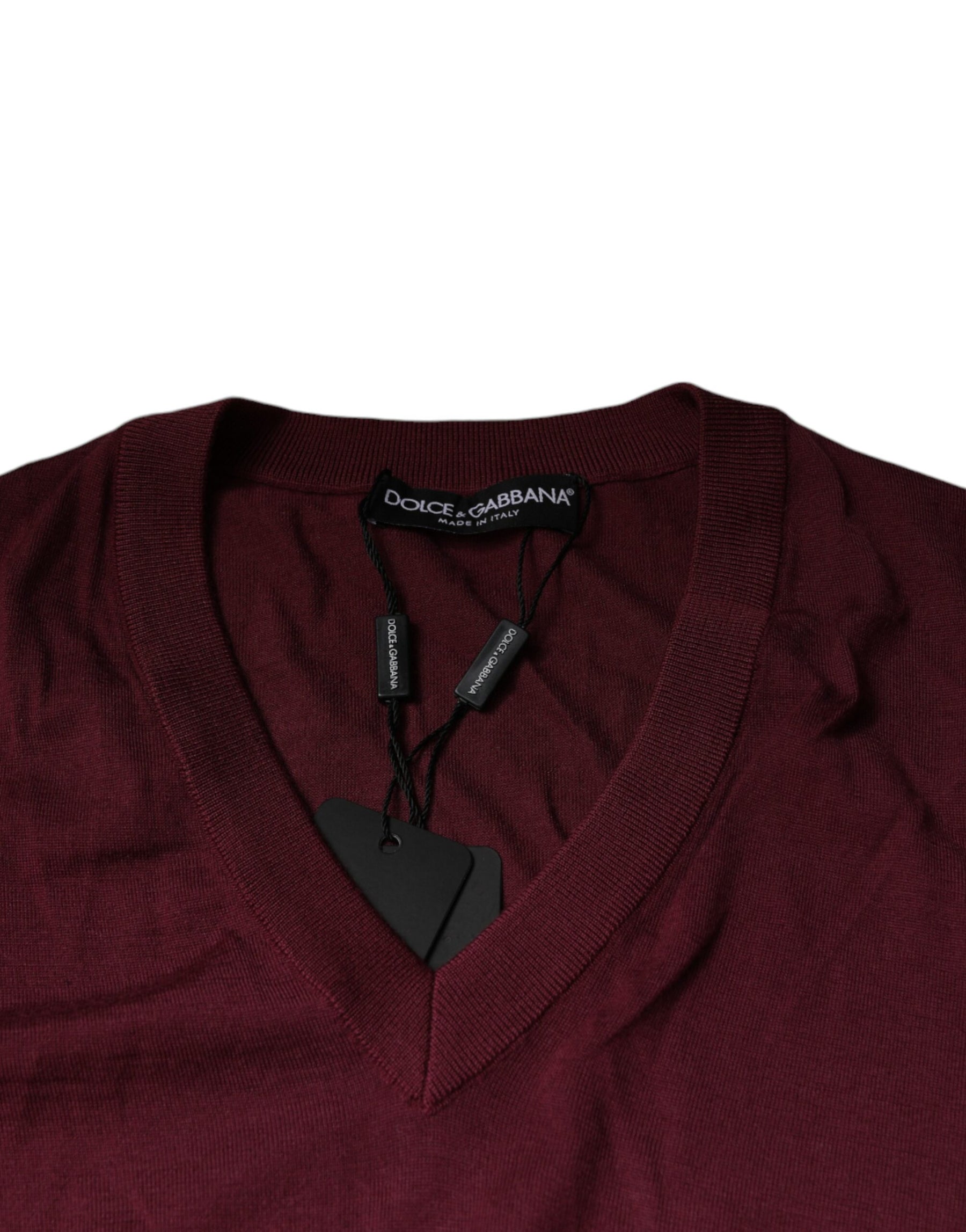 Dolce & Gabbana Maroon Cashmere V-neck Men Pullover Sweater | Regal Royce