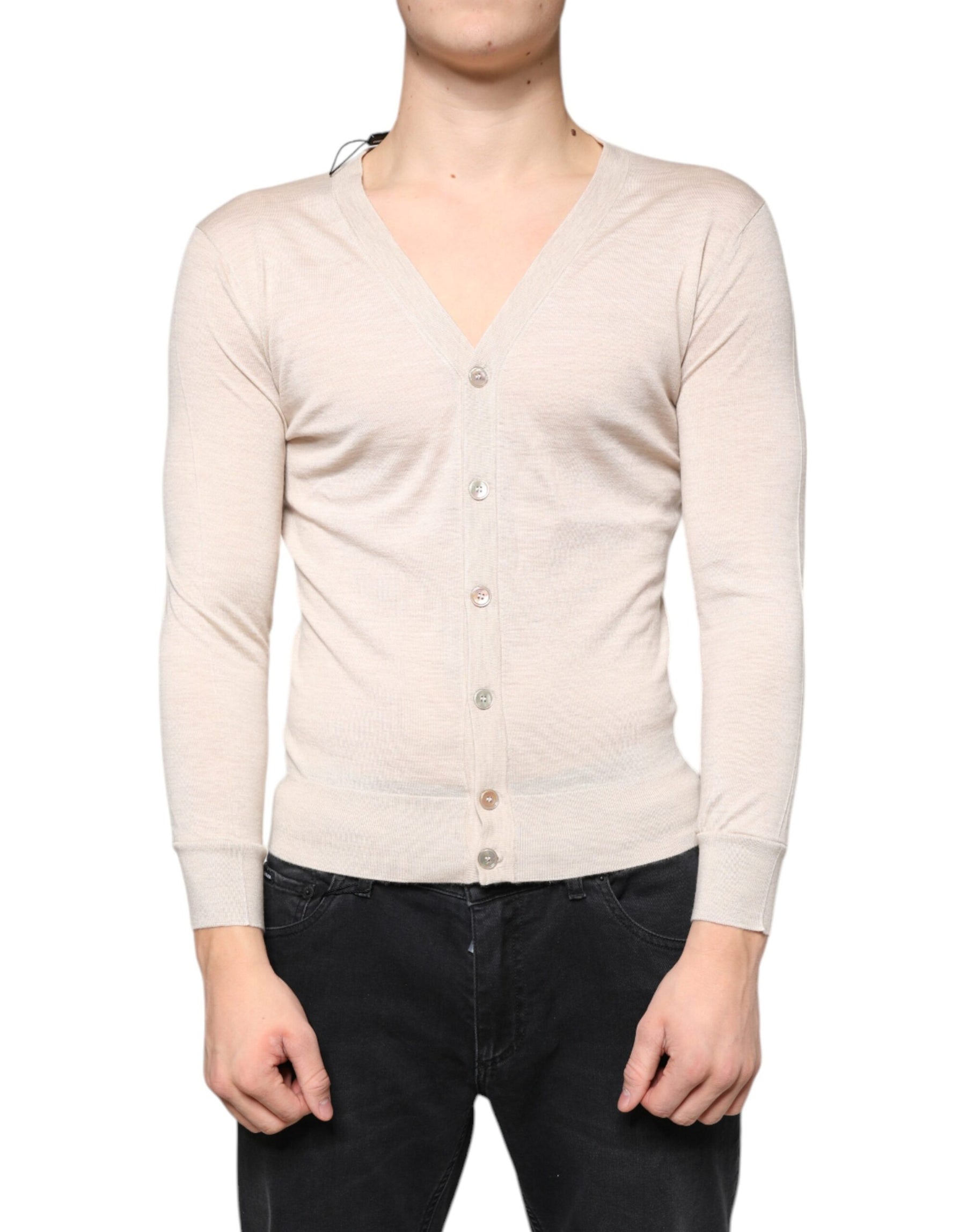 Dolce & Gabbana Beige Cashmere Button Down Cardigan Sweater | Regal Royce