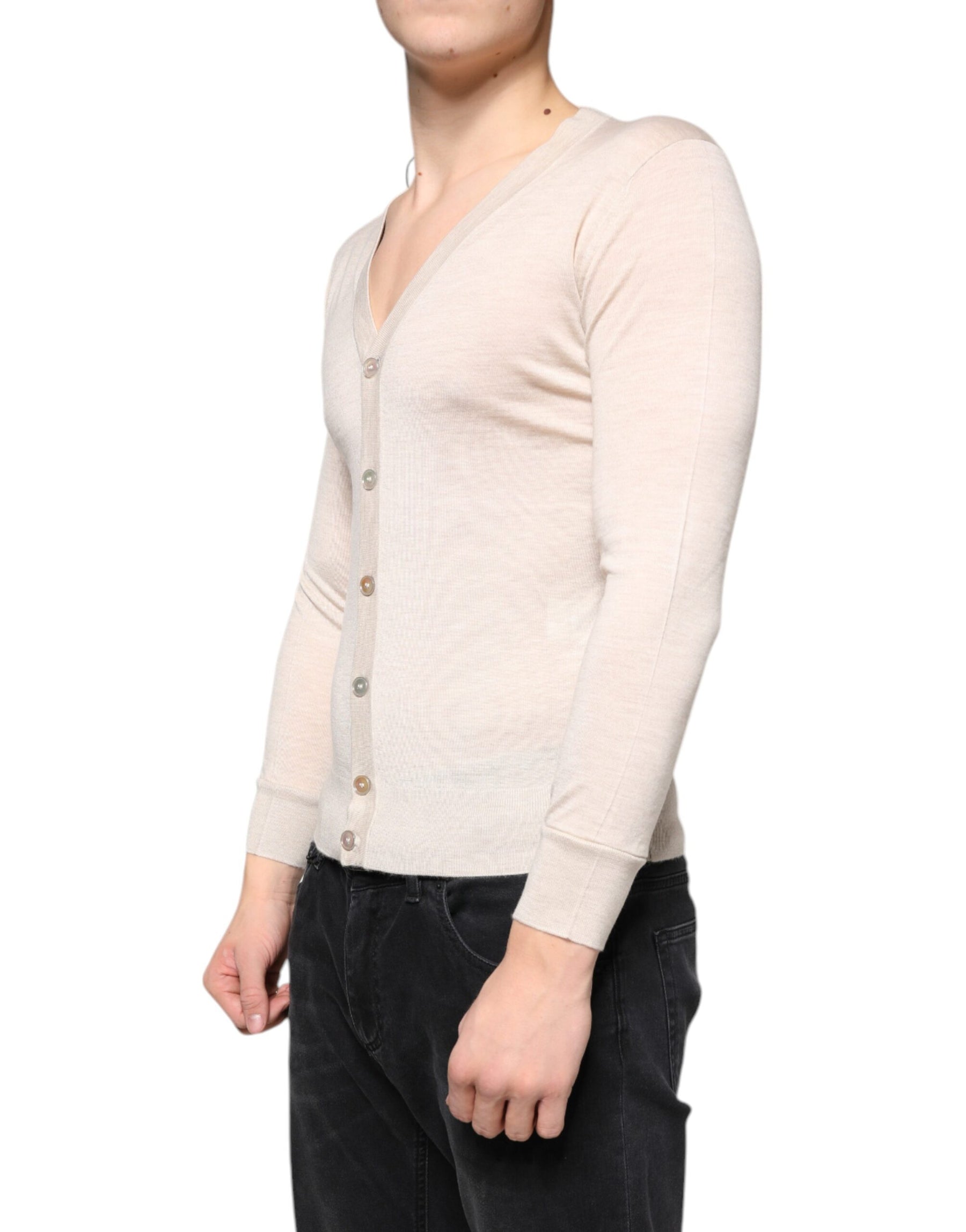 Dolce & Gabbana Beige Cashmere Button Down Cardigan Sweater | Regal Royce