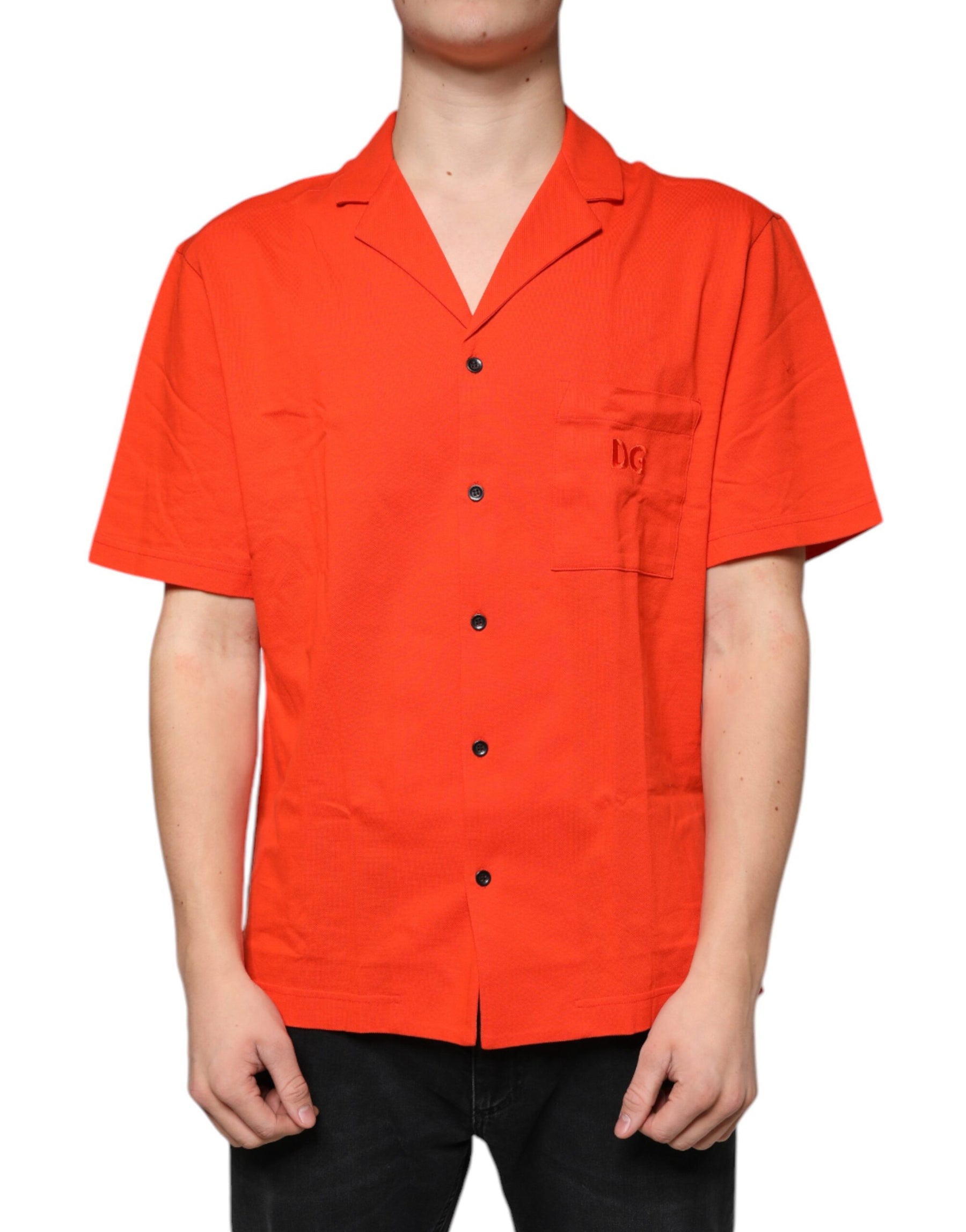 Dolce & Gabbana Orange Cotton Button Down Casual Polo Shirt | Regal Royce
