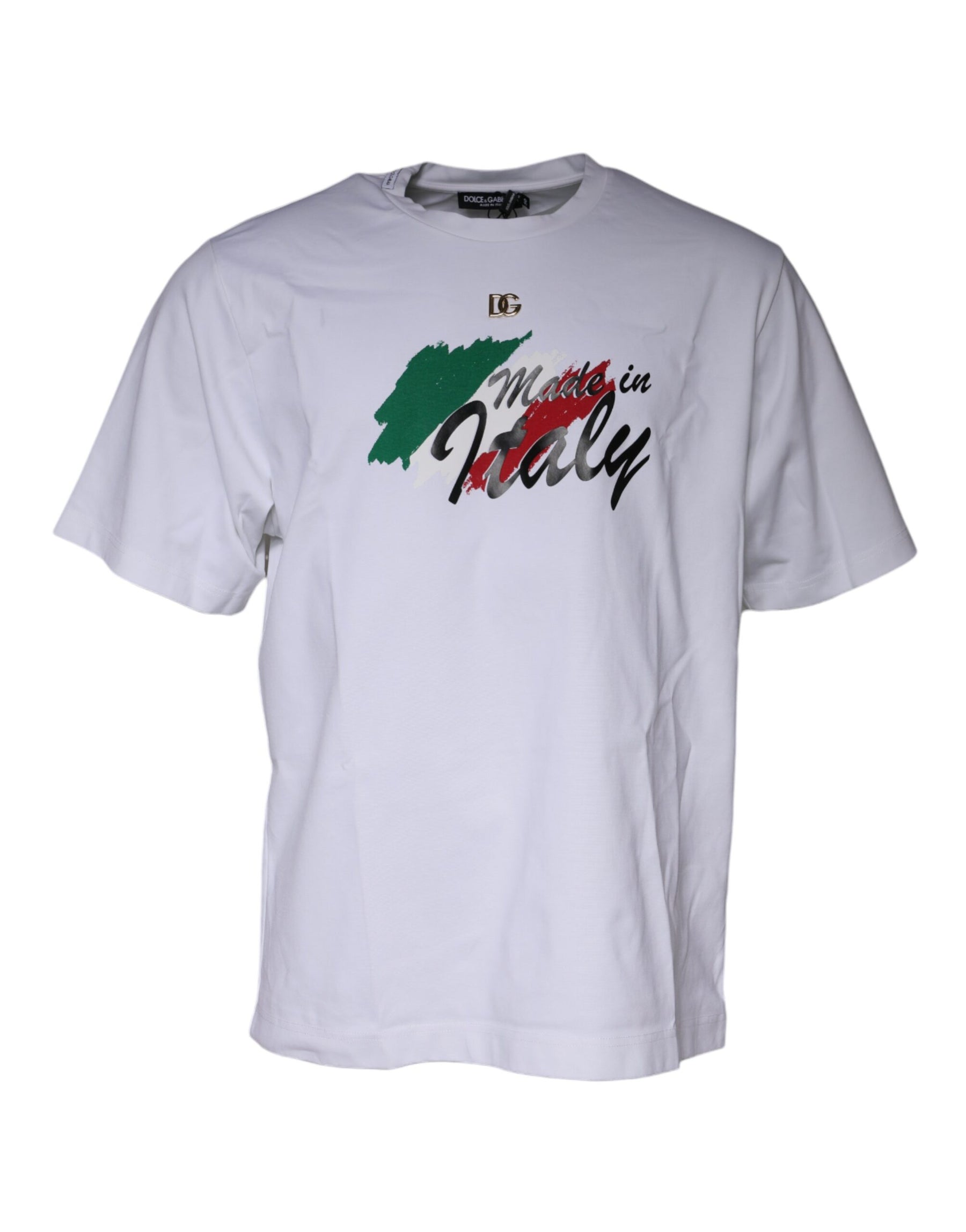 Dolce & Gabbana White Graphic Print Cotton Crew Neck T-shirt | Regal Royce