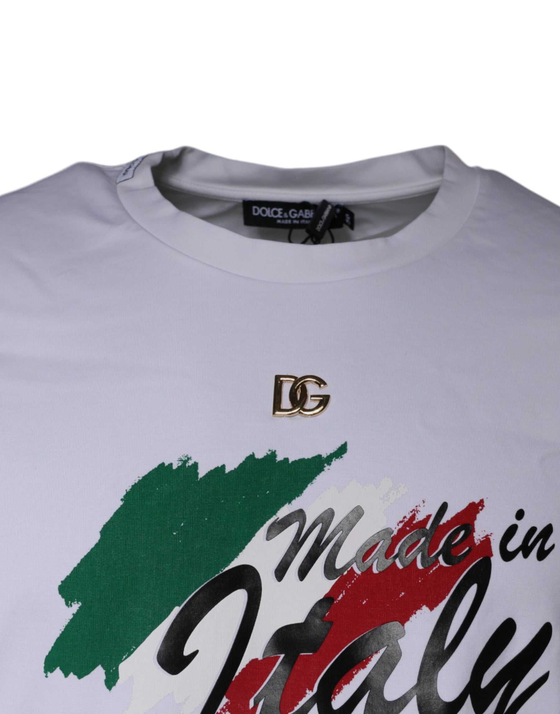Dolce & Gabbana White Graphic Print Cotton Crew Neck T-shirt | Regal Royce