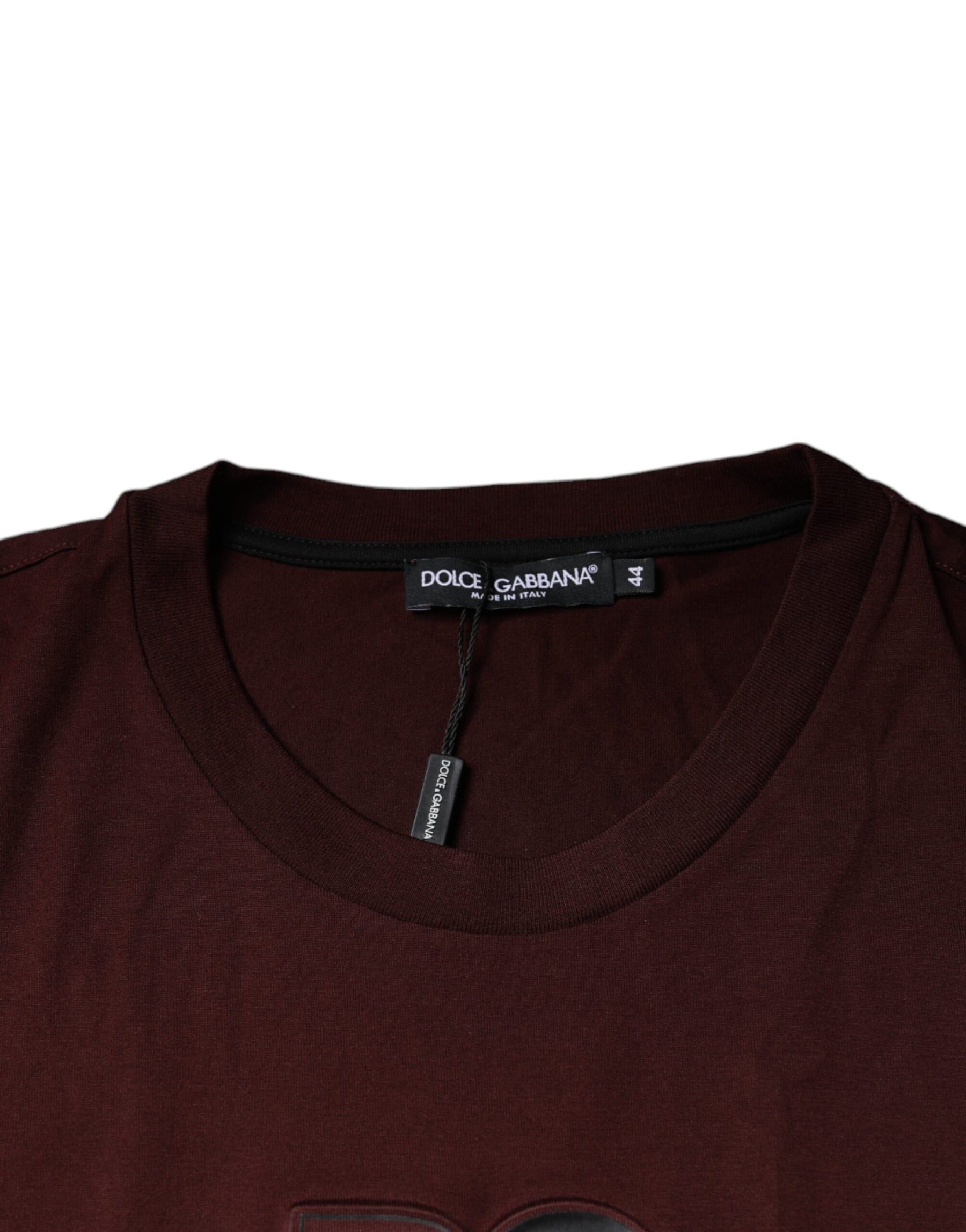 Dolce & Gabbana Maroon DG Logo Cotton Crew Neck T-shirt | Regal Royce