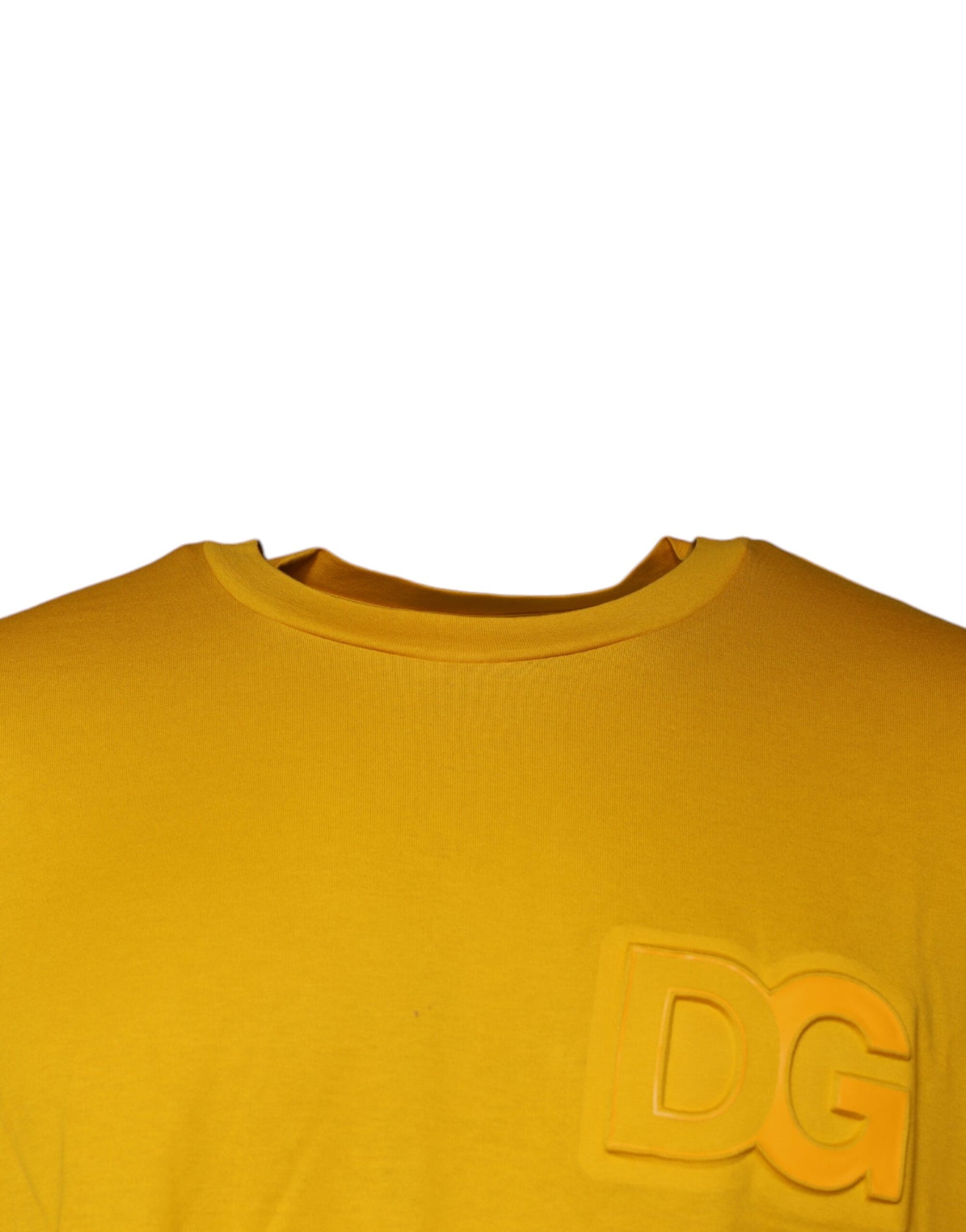 Dolce & Gabbana Mustard Embossed Logo Crew Neck T-shirt | Regal Royce
