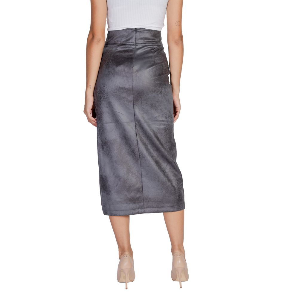 Only Gray Artificial Leather Long Skirt | Regal Royce