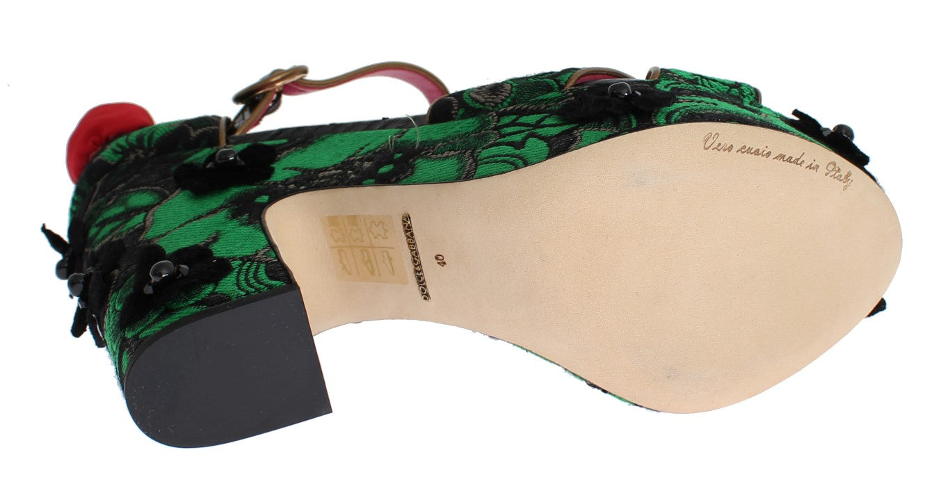 Dolce & Gabbana Green Brocade Snakeskin Roses Crystal Shoes | Regal Royce