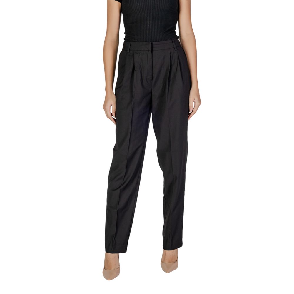 Vila Clothes Black Polyester Casual Pants | Regal Royce