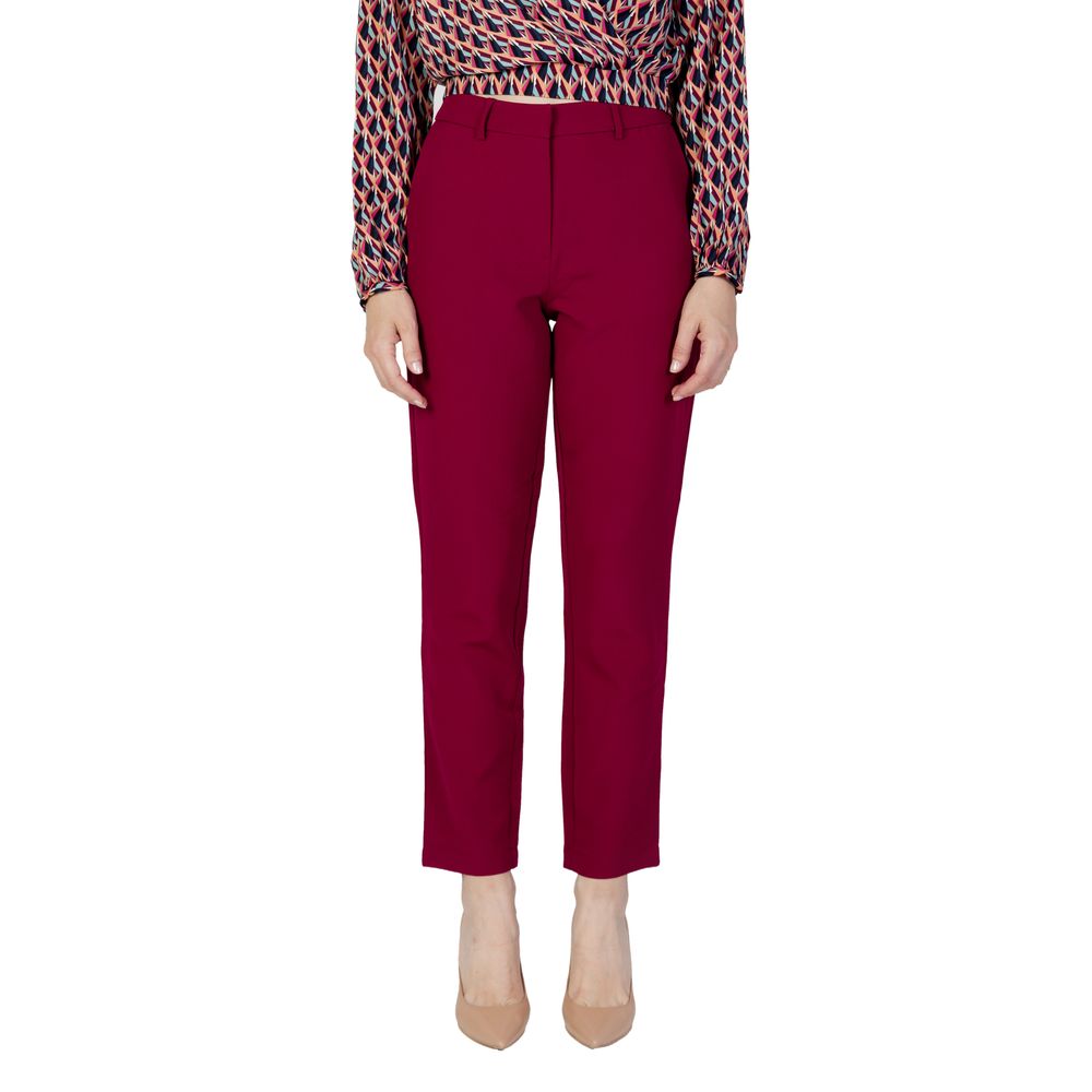 Vila Clothes Bordeaux Polyester Casual Pants | Regal Royce
