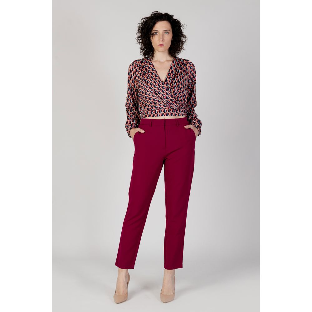 Vila Clothes Bordeaux Polyester Casual Pants | Regal Royce