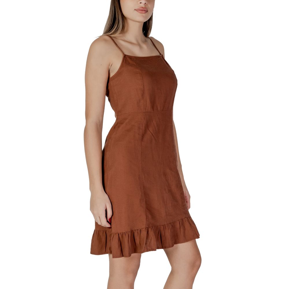 B.Young Brown Linen Midi Dress | Regal Royce
