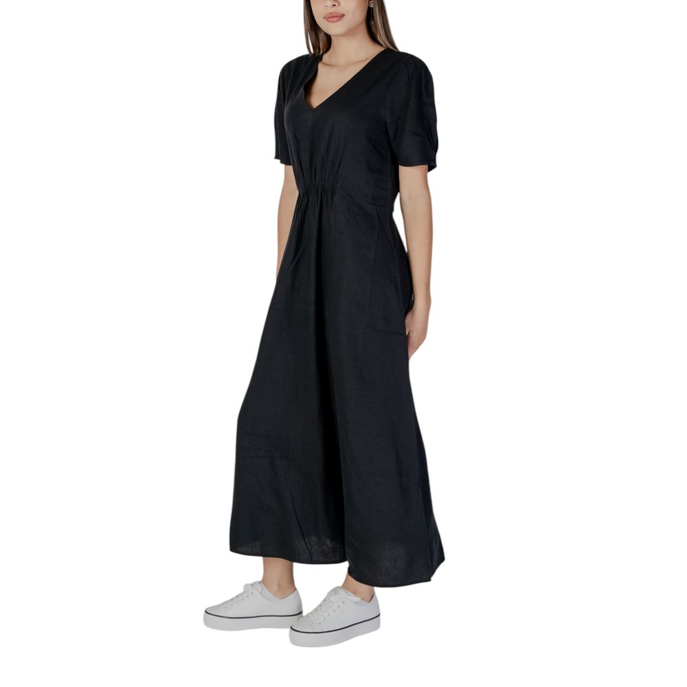 B.Young Black Linen Long Dress | Regal Royce