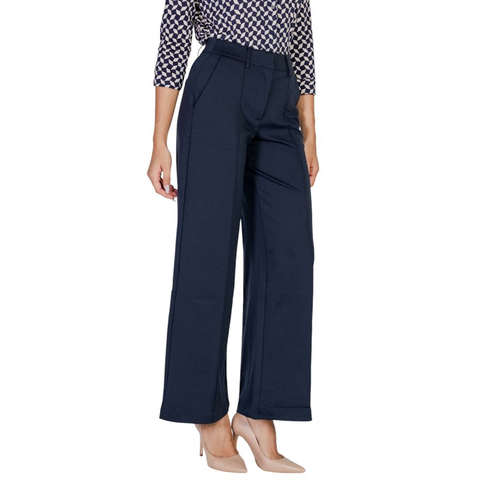 ICHI Blue Polyester Casual Pants | Regal Royce