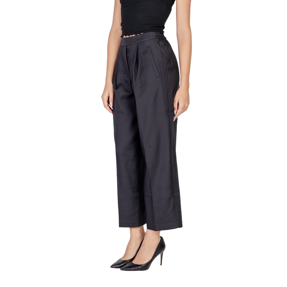ICHI Black Polyester Casual Pants | Regal Royce